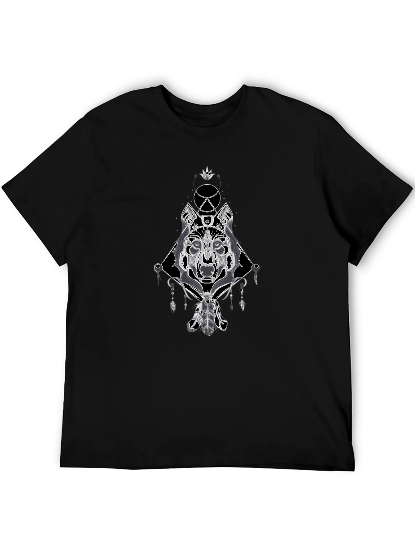Mens Wolf Graphic Print Tee - Black