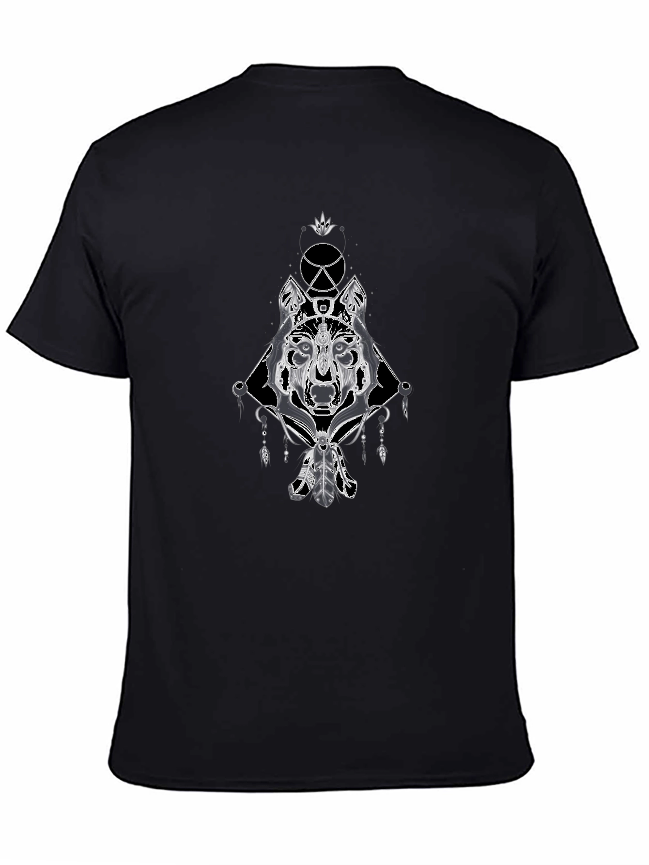 Mens Wolf Graphic Print Tee - Black