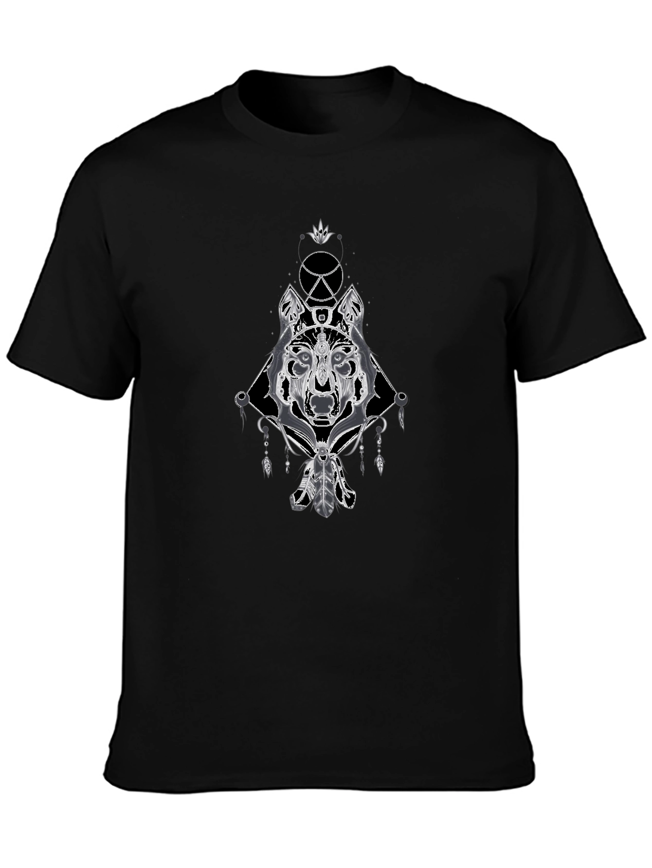 Mens Wolf Graphic Print Tee - Black