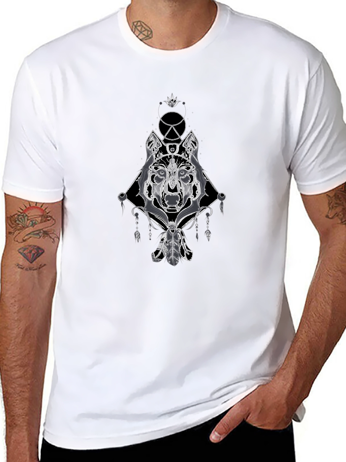 Mens Wolf Graphic Print Tee - Black