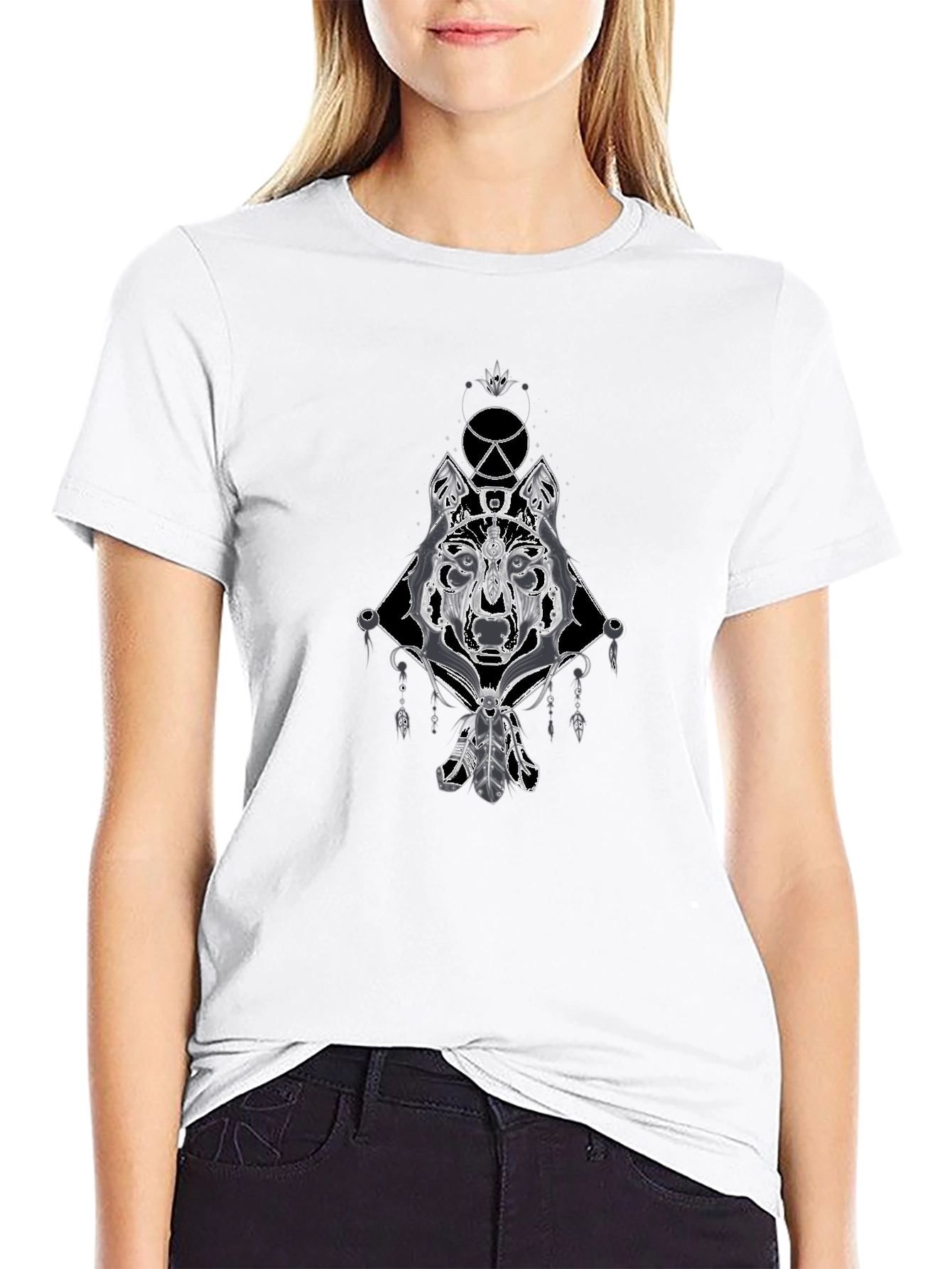 Mens Wolf Graphic Print Tee - Black