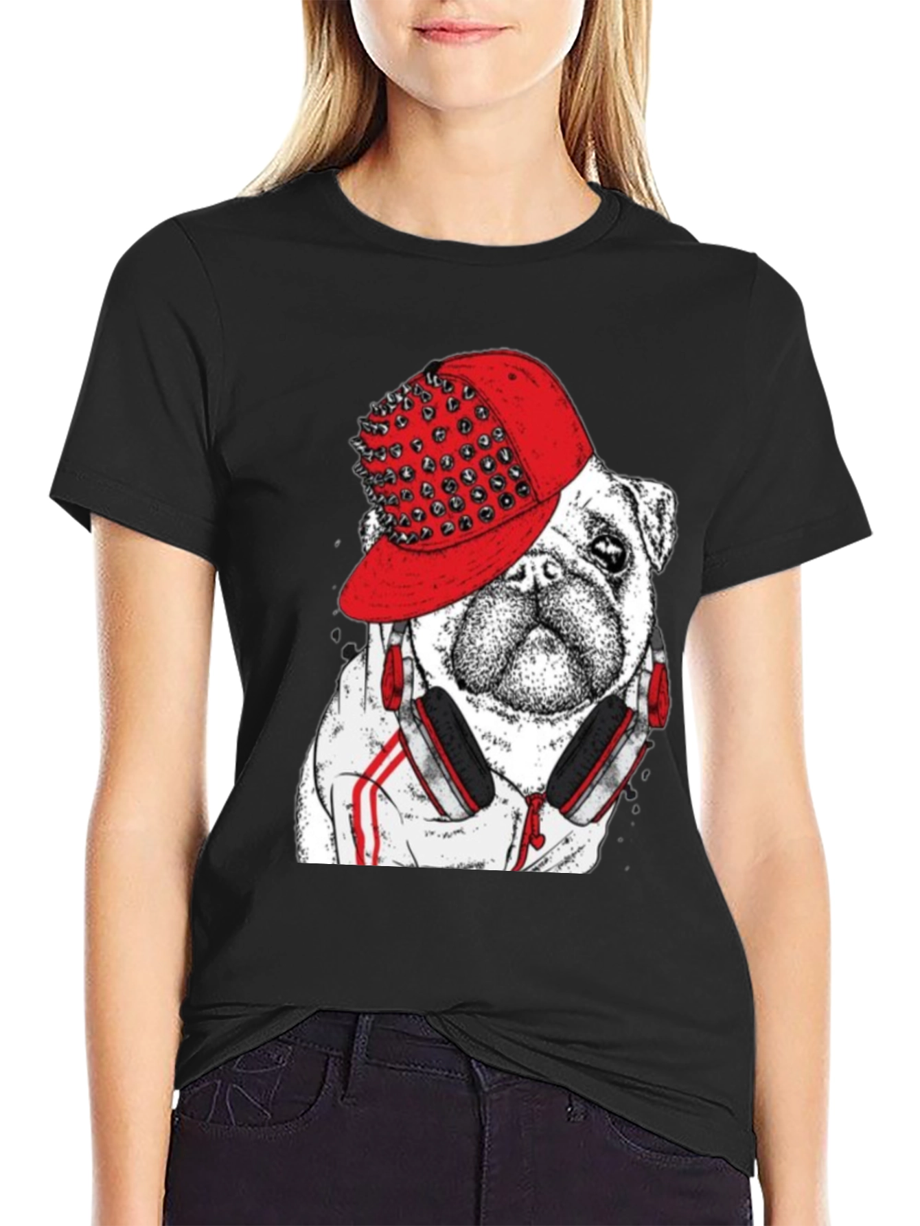 Bulldog in Spiked Hat Graphic Tee