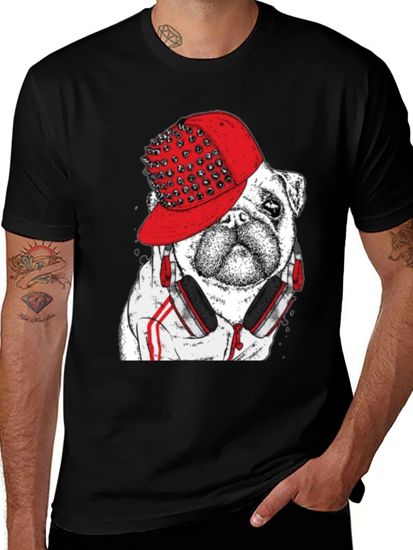 Bulldog in Spiked Hat Graphic Tee