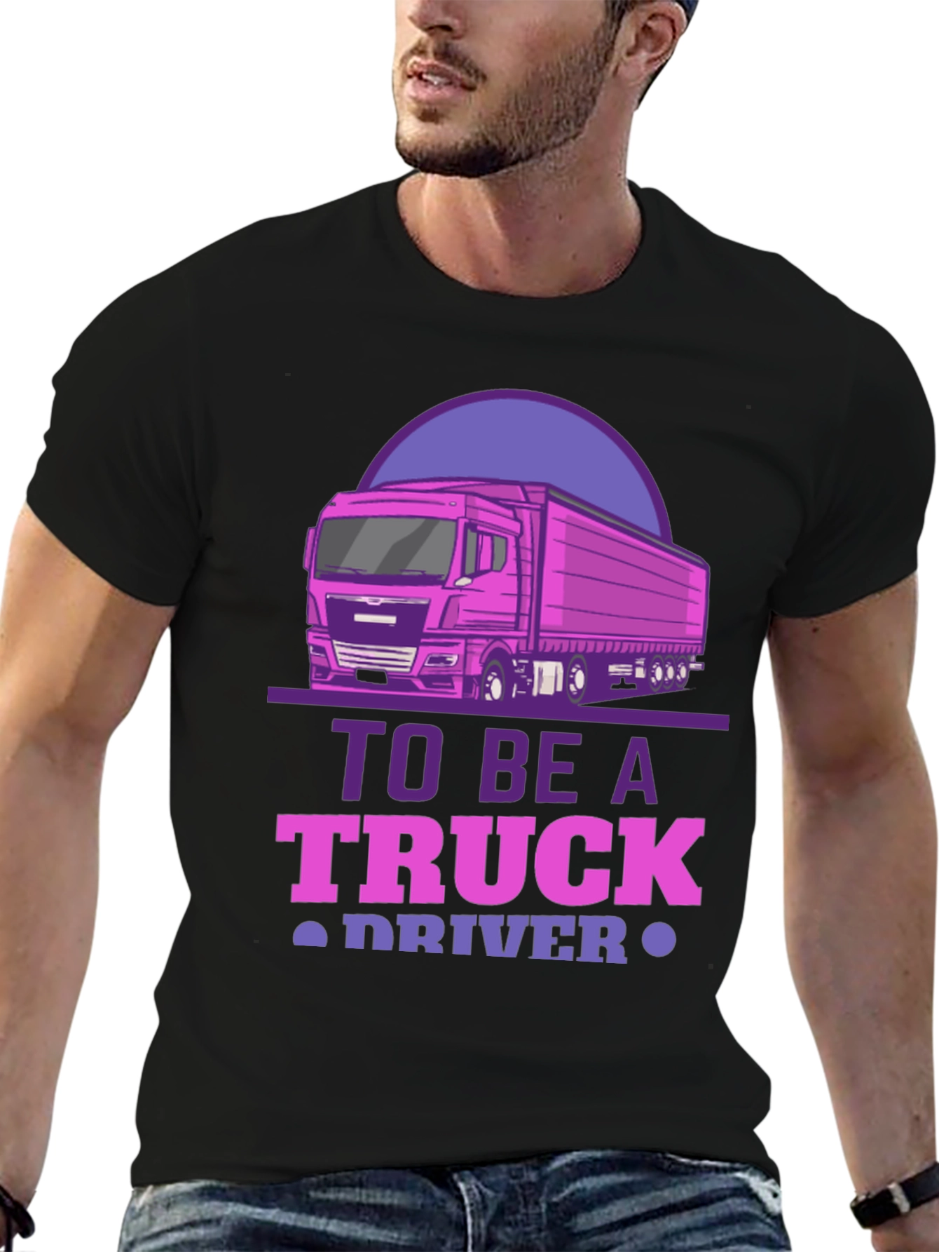 Truck Driver Graphic Tee - Black Cotton Blend