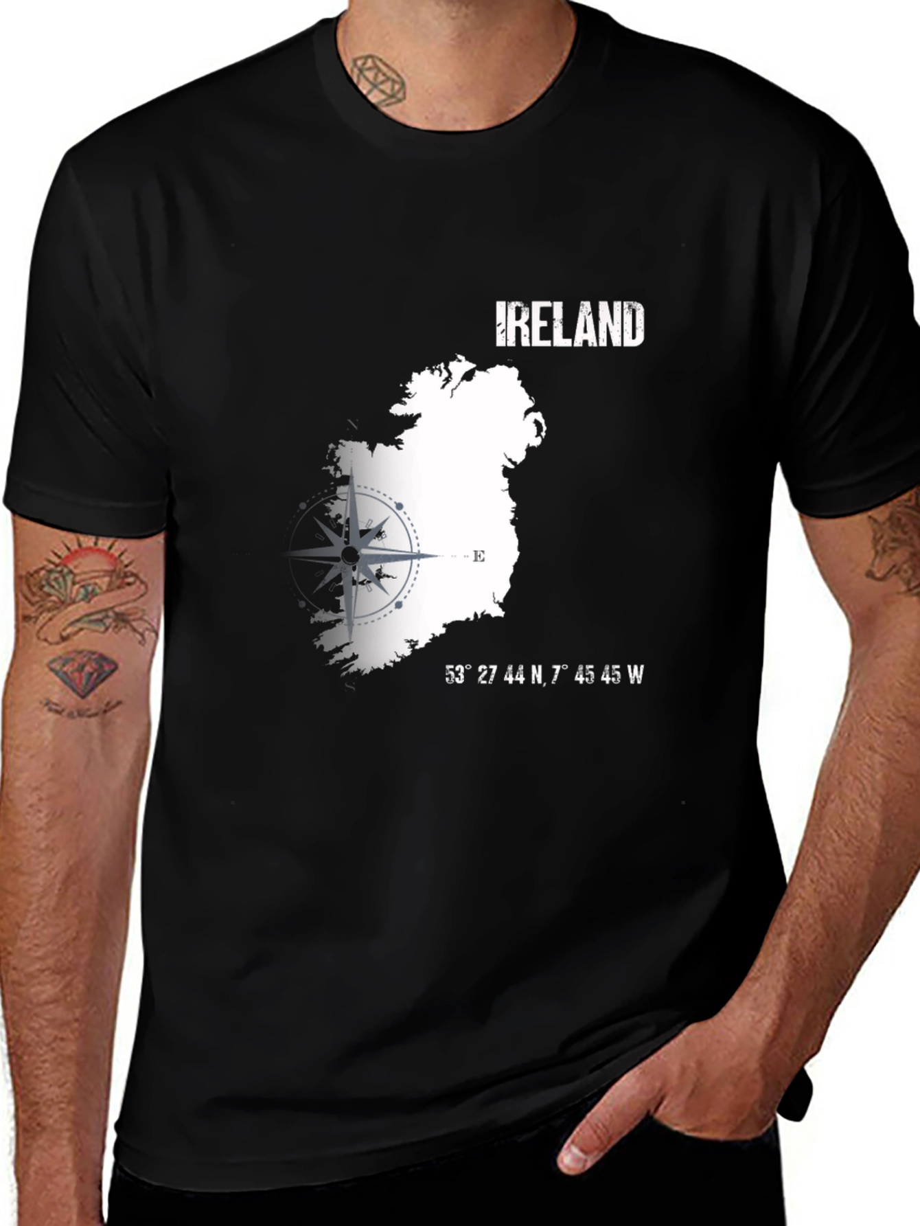 Ireland Map Compass T-Shirt - Black
