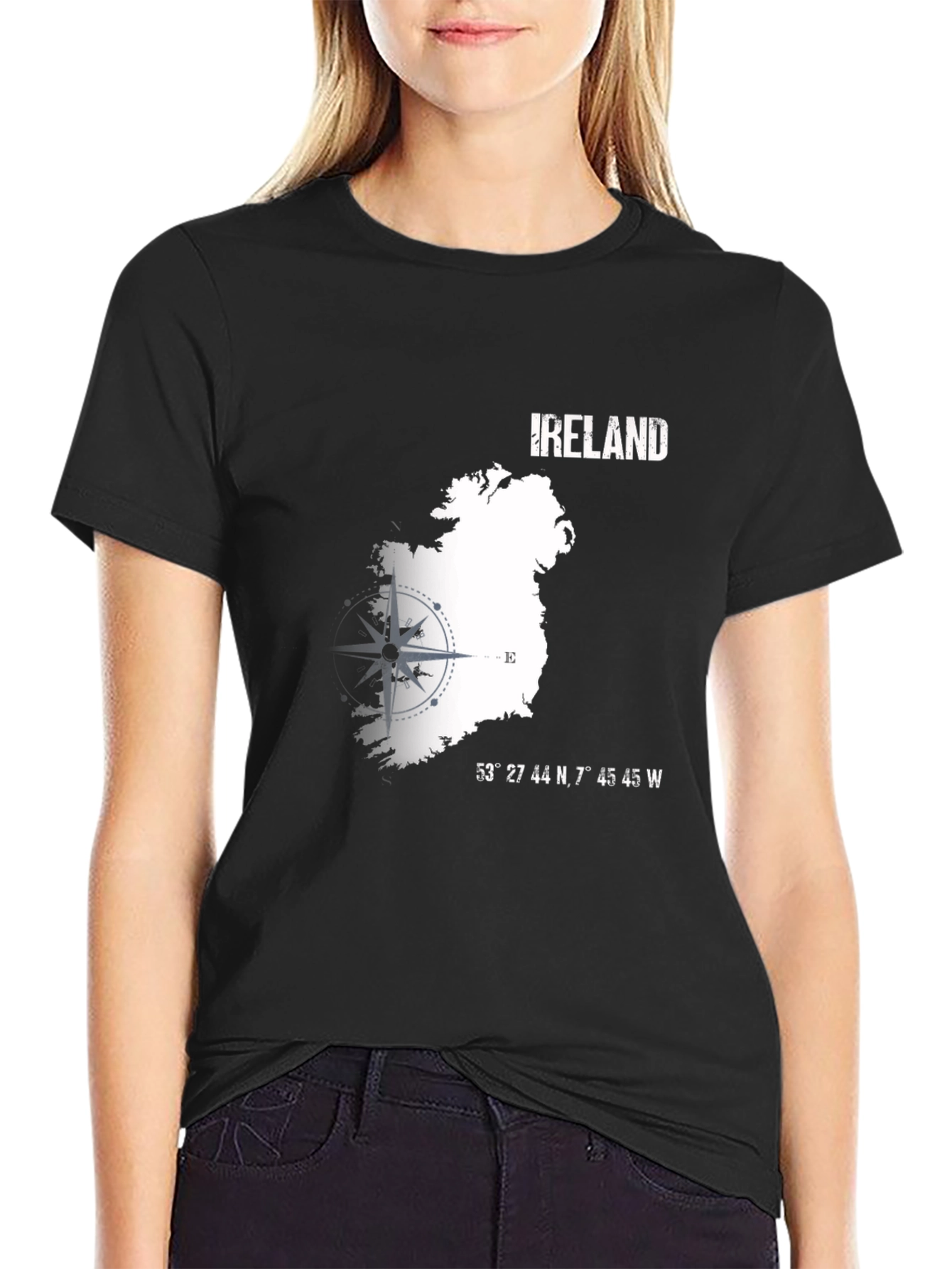 Ireland Map Compass T-Shirt - Black