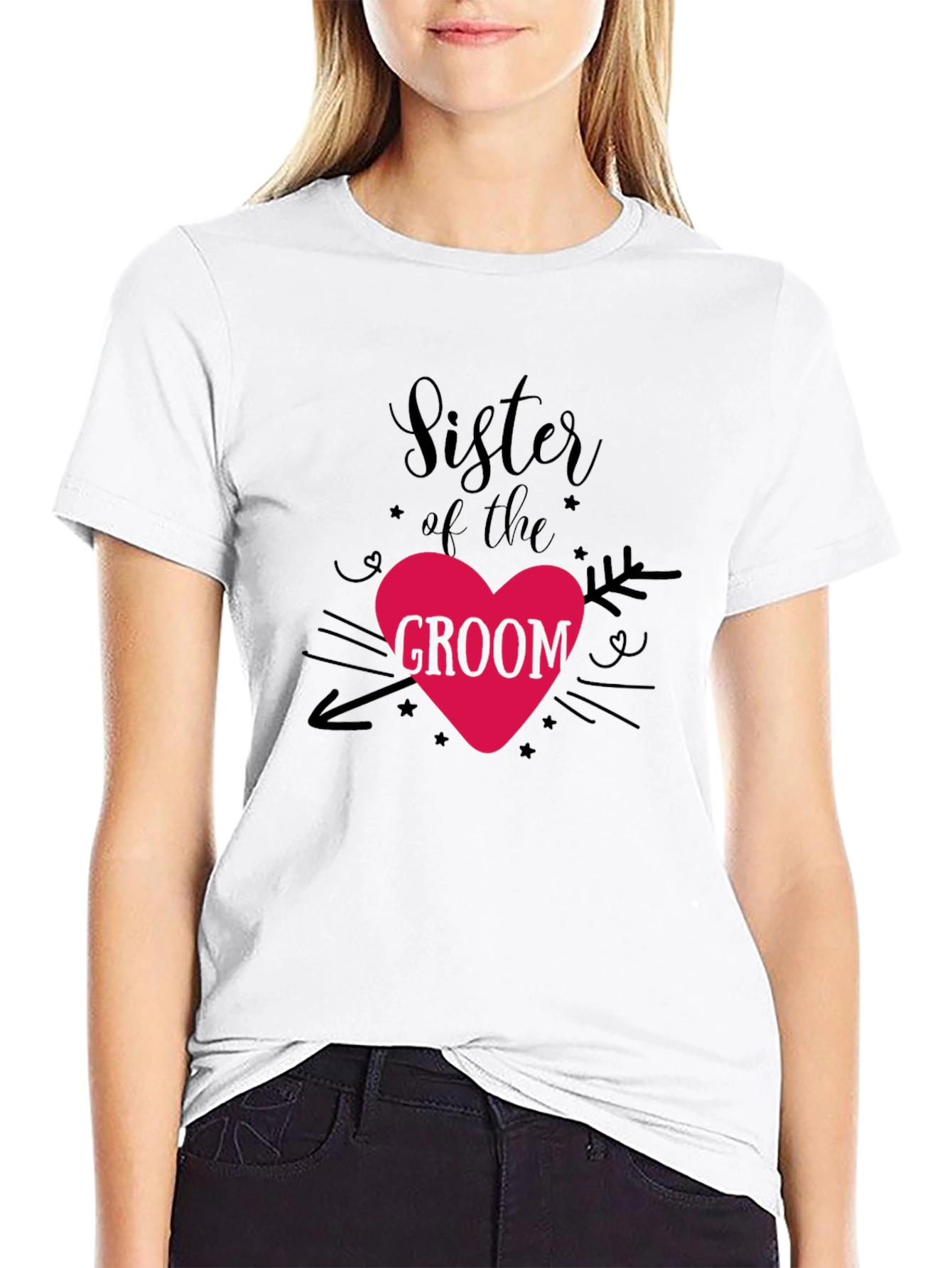 Sister of the Groom Heart Graphic Tee