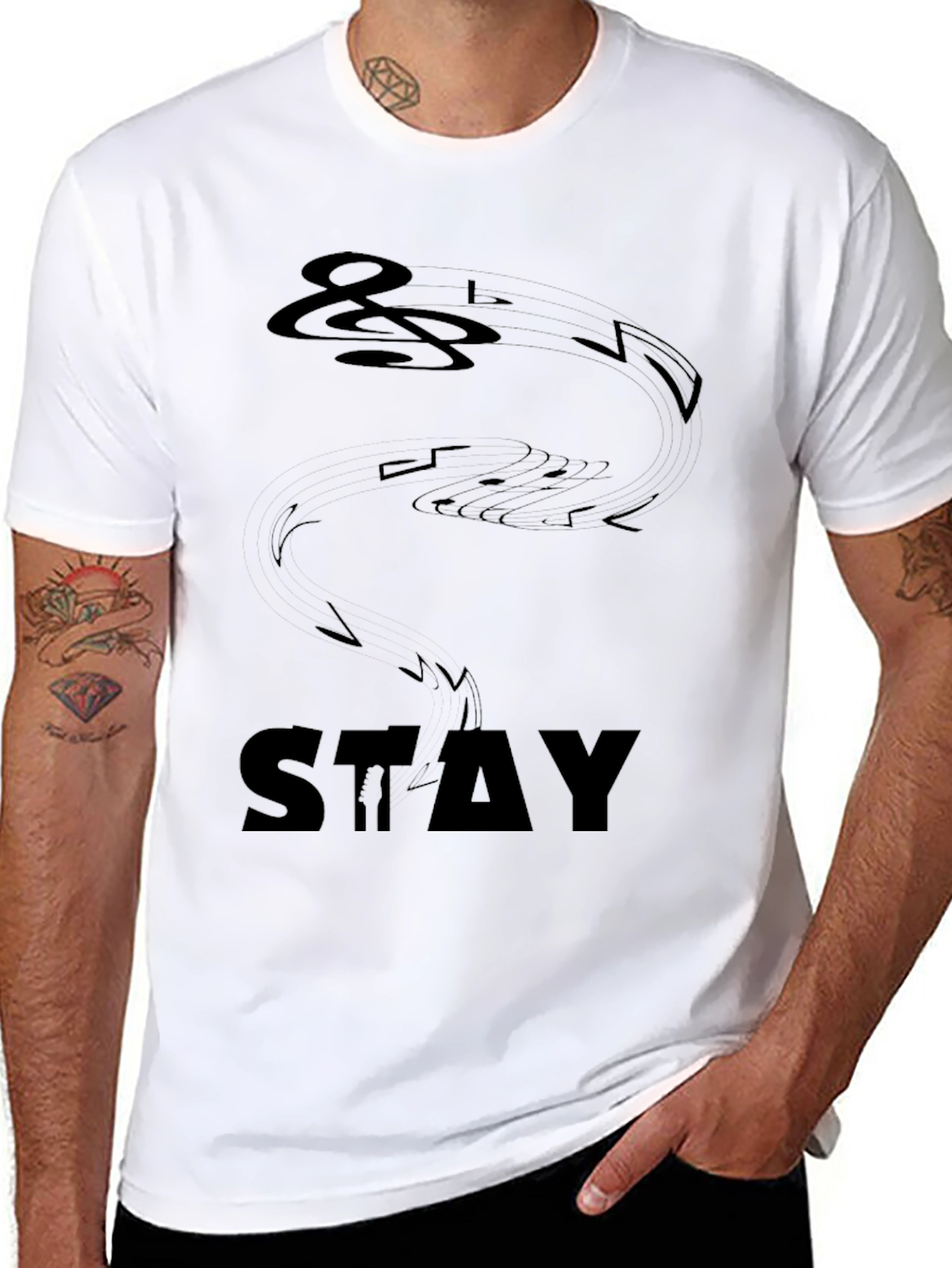 Stylish Black Stay Music Note Graphic Tee