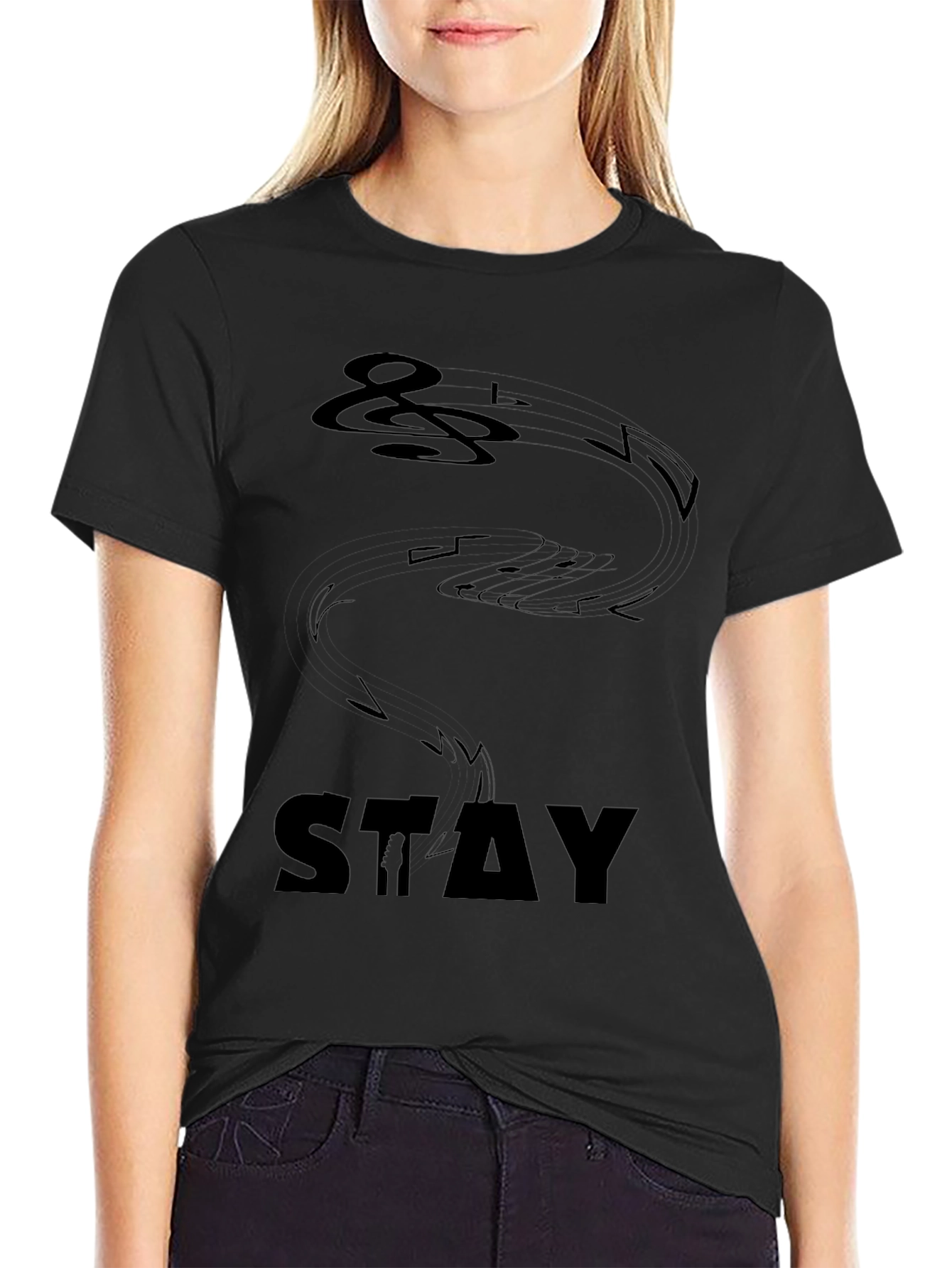 Stylish Black Stay Music Note Graphic Tee