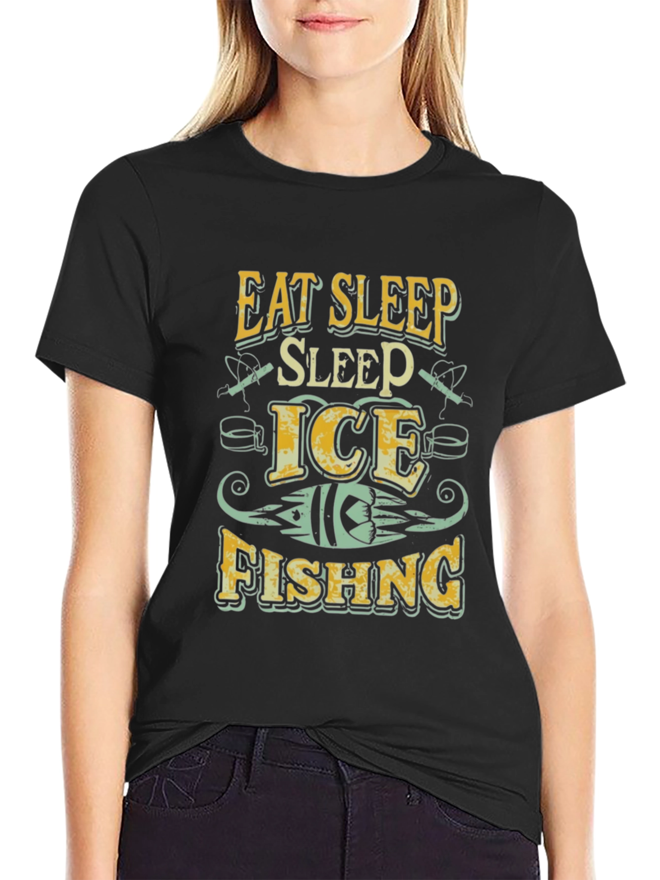 Eat Sleep Ice Fishing Black T-Shirt