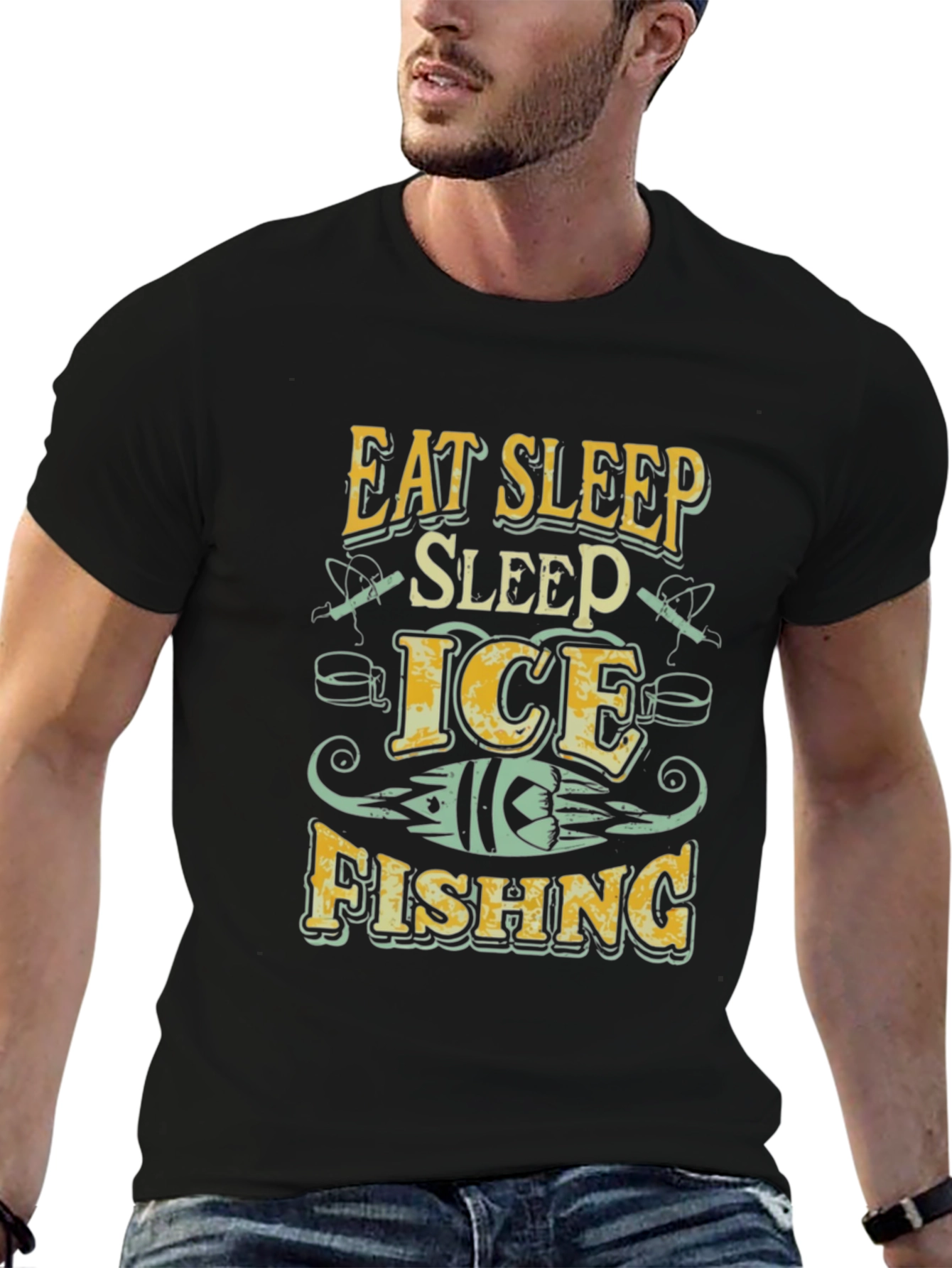 Eat Sleep Ice Fishing Black T-Shirt