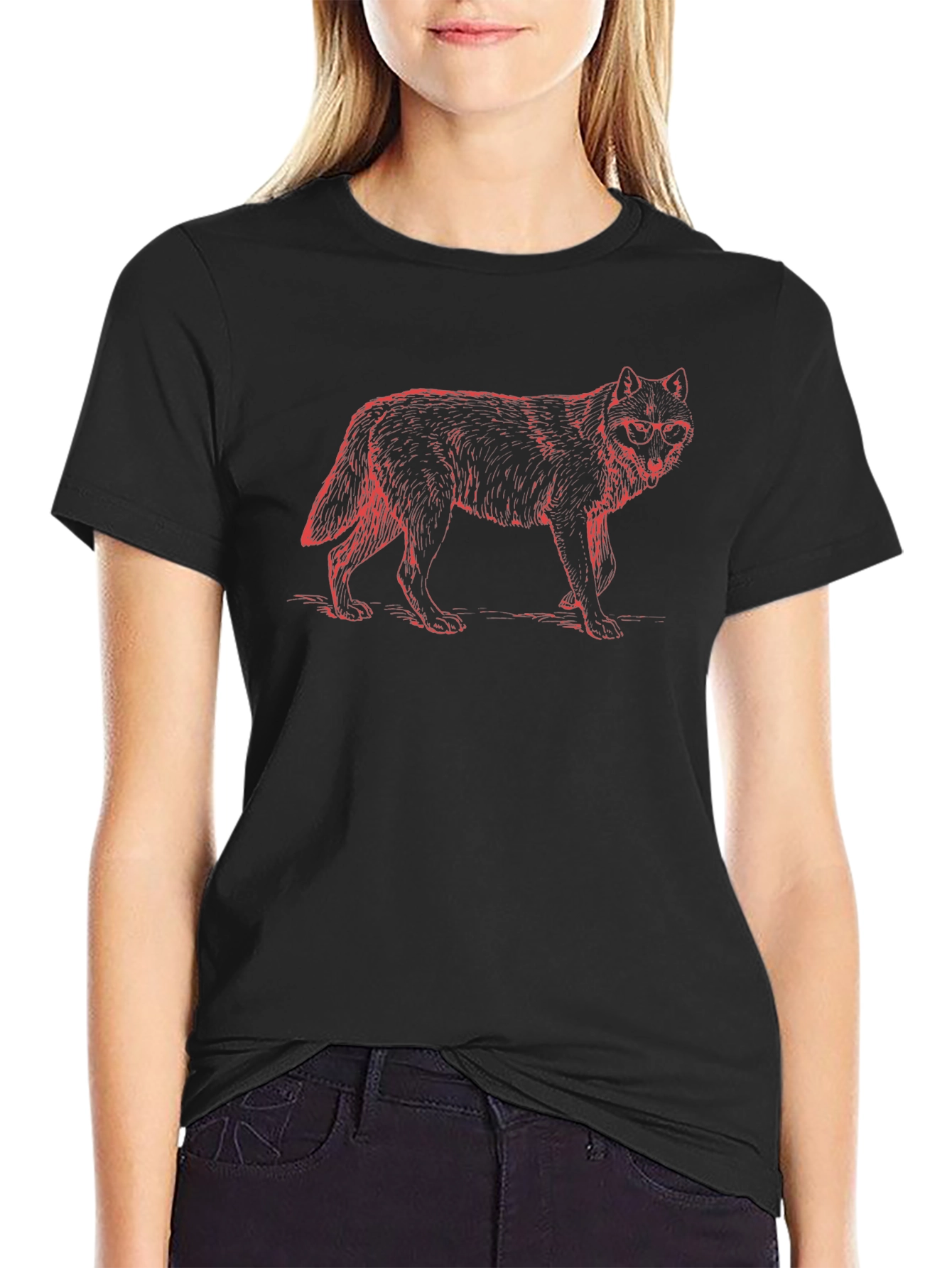 Cool Wolf Graphic Tee - Black Cotton T-Shirt