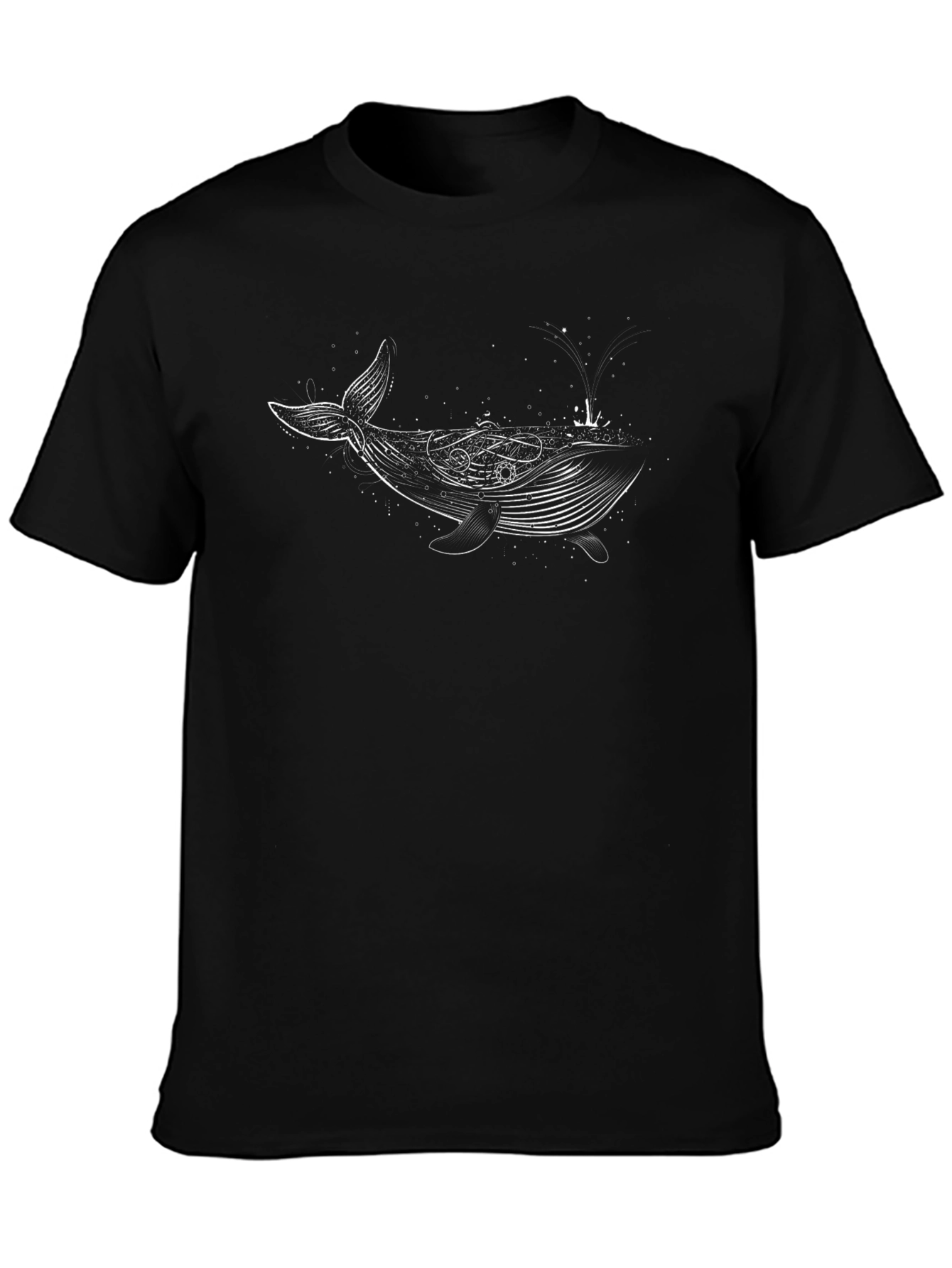 Whale Design Black Cotton Blend T-Shirt