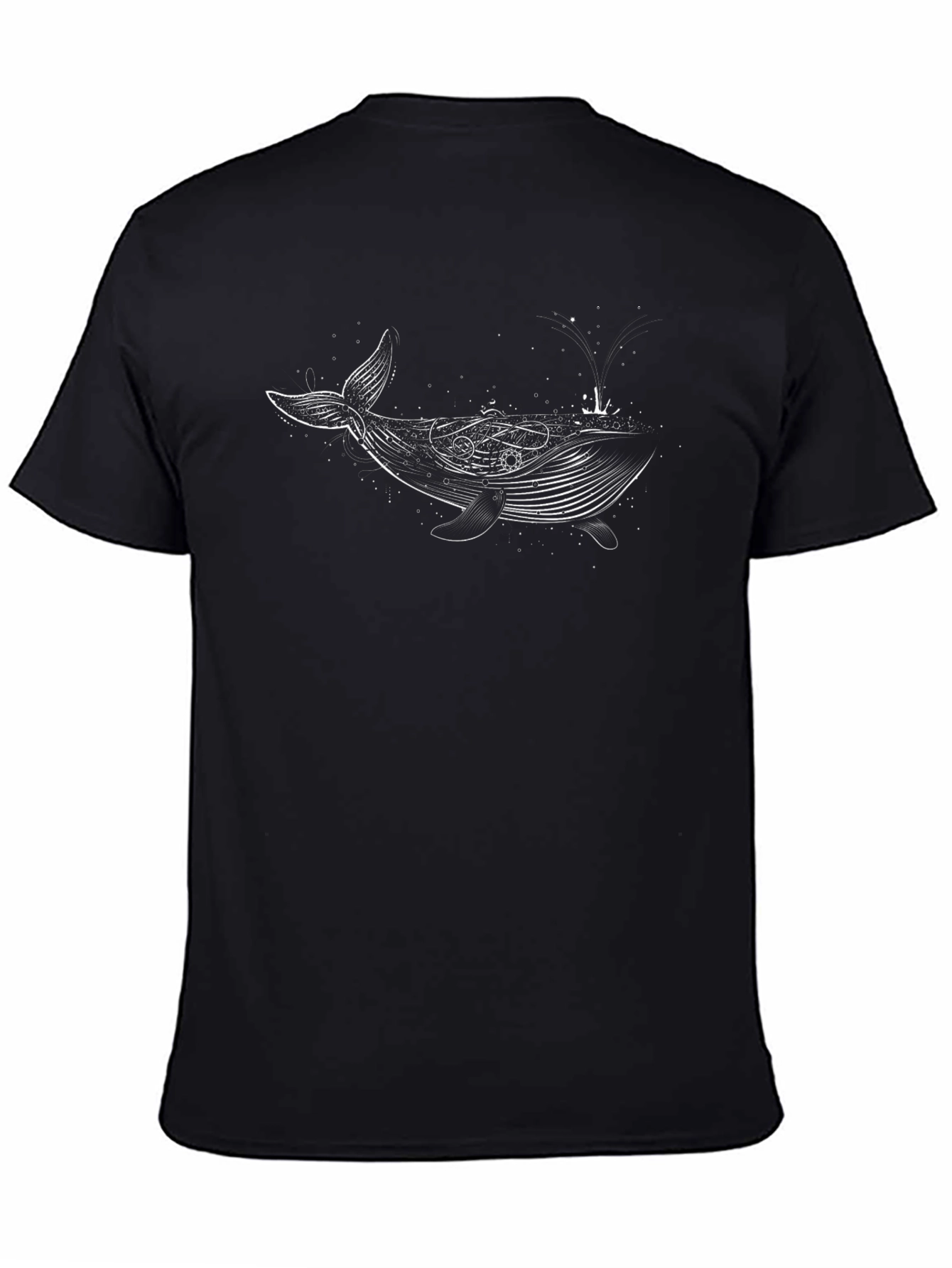 Whale Design Black Cotton Blend T-Shirt