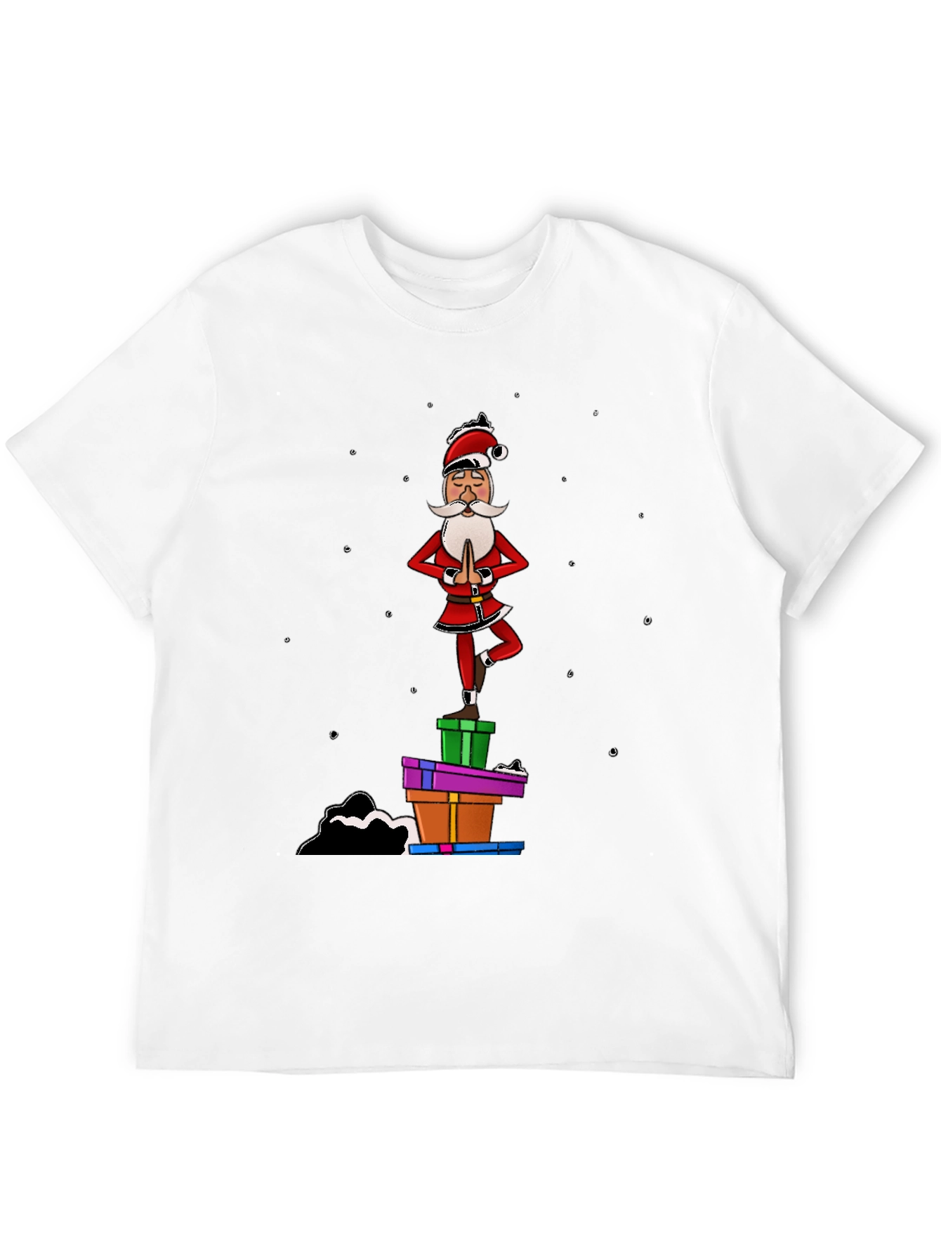Yoga Santa Black T-Shirt - Christmas Holiday Fun