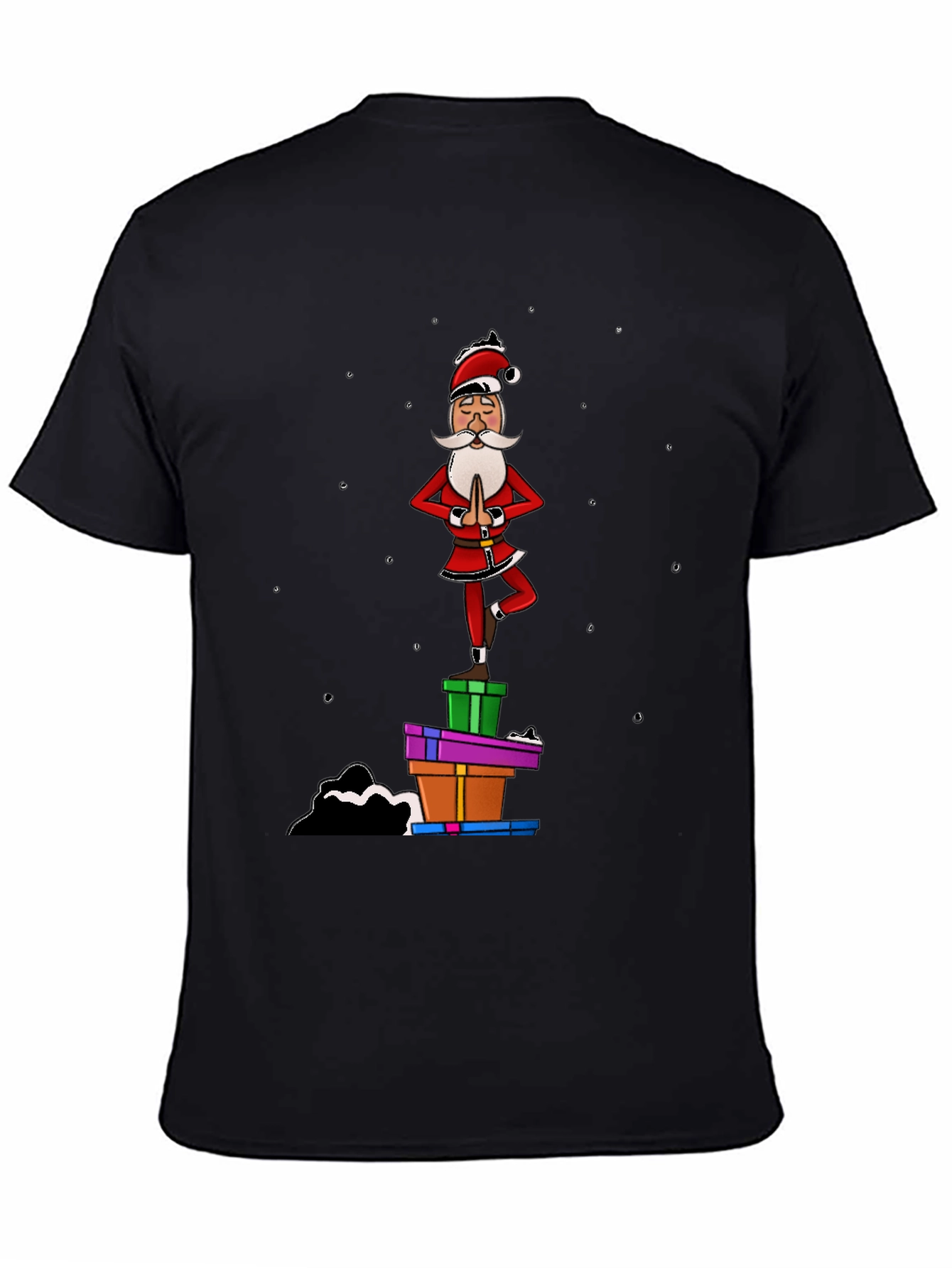 Yoga Santa Black T-Shirt - Christmas Holiday Fun