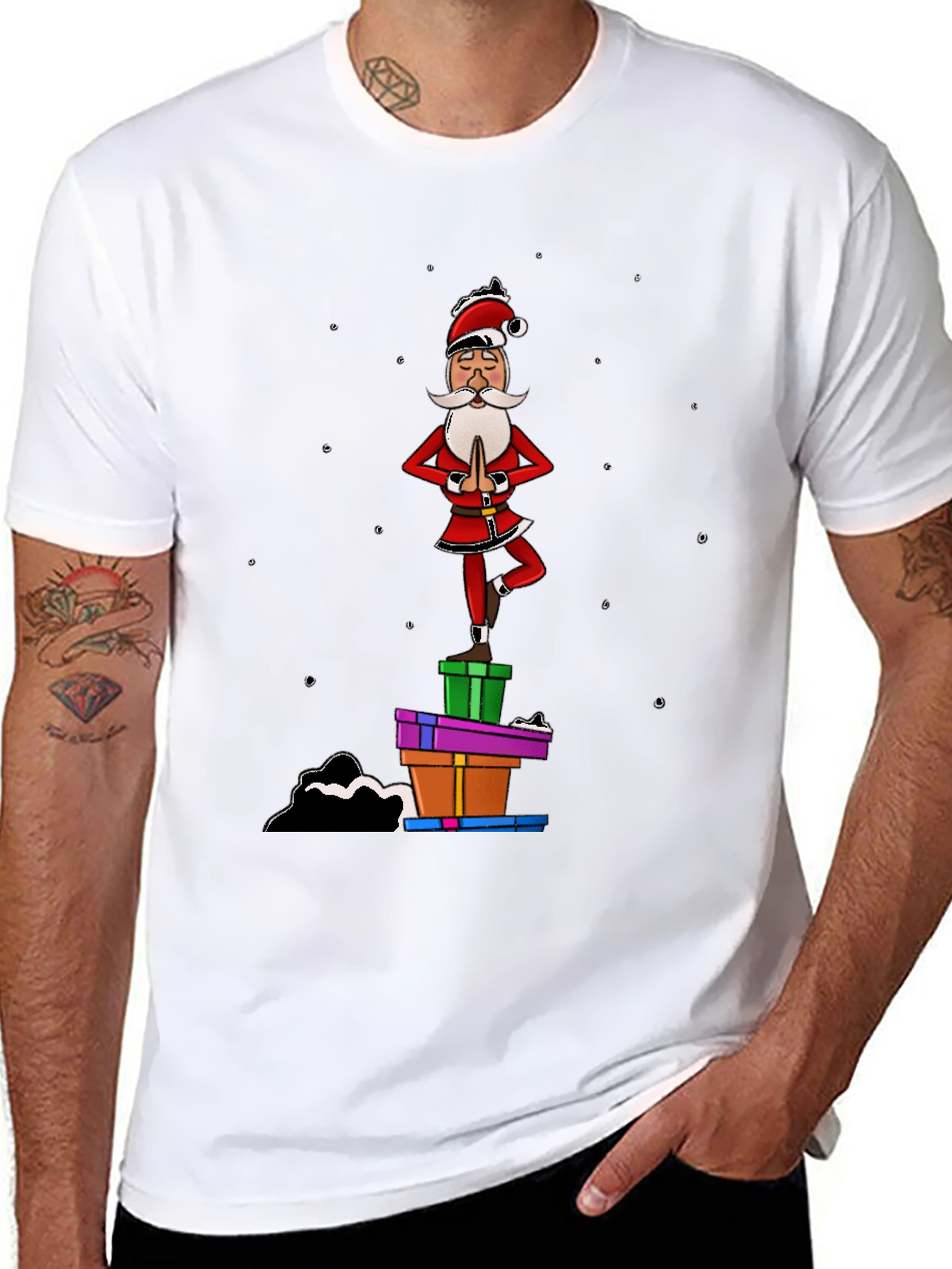 Yoga Santa Black T-Shirt - Christmas Holiday Fun