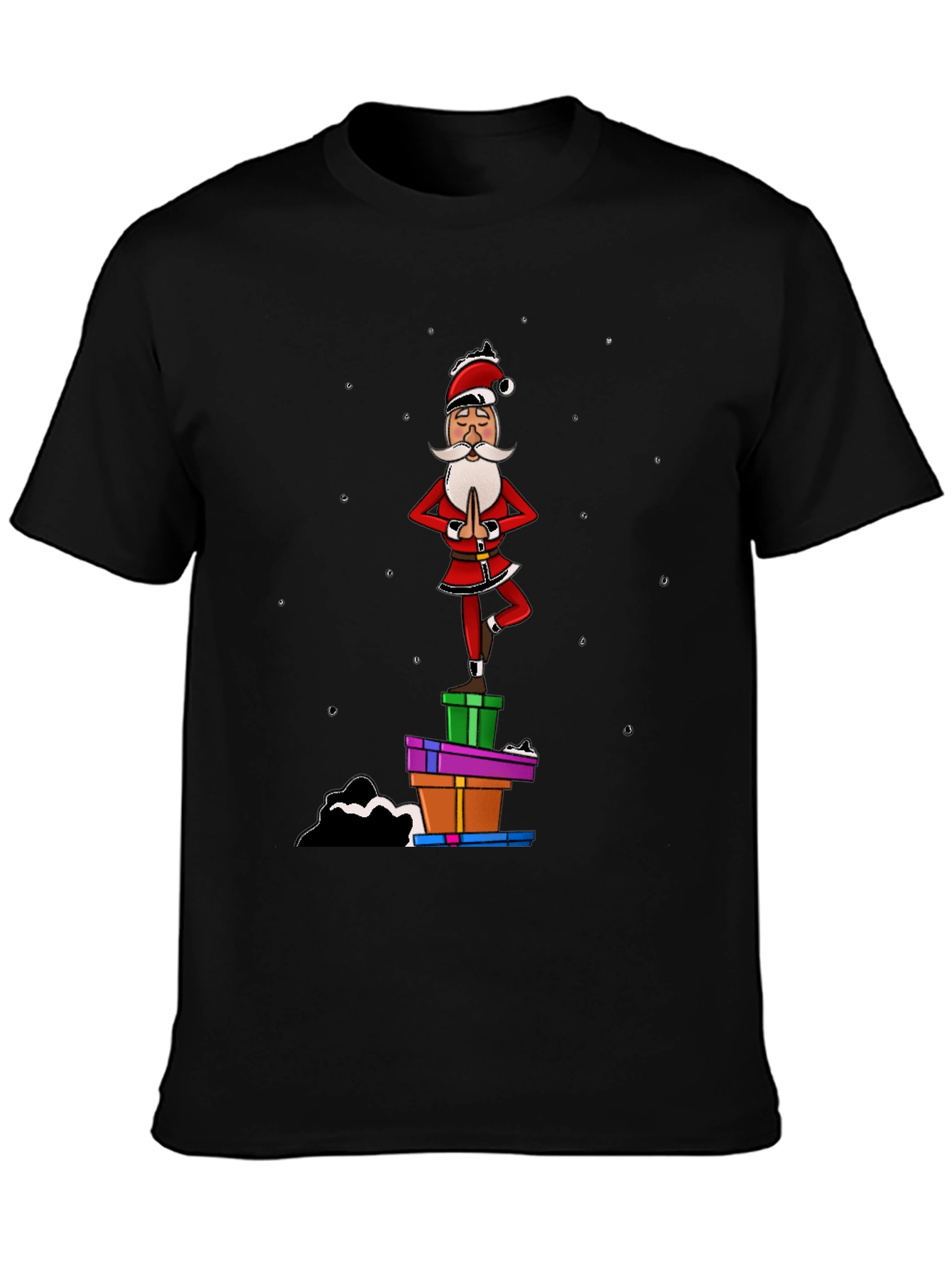 Yoga Santa Black T-Shirt - Christmas Holiday Fun
