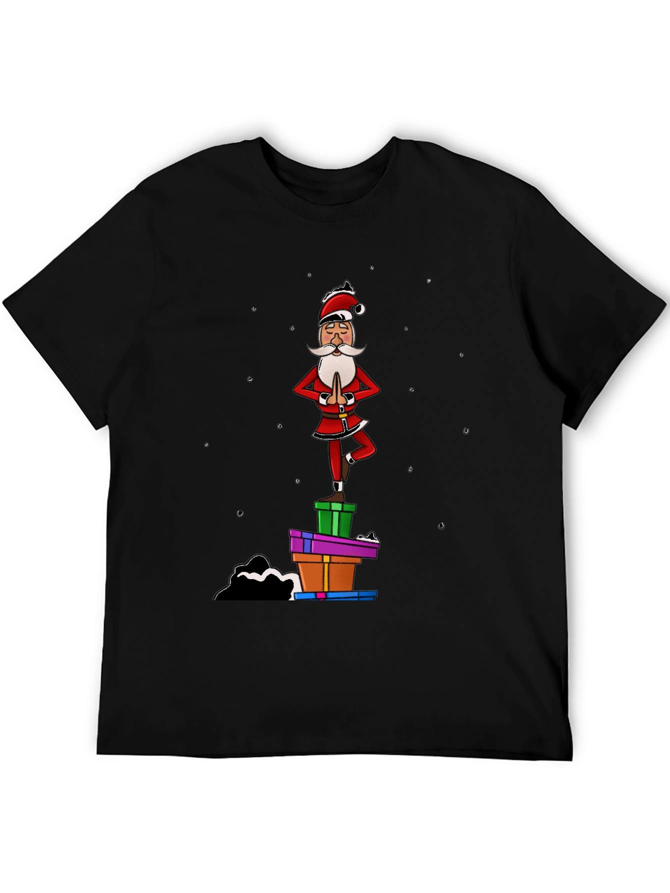 Yoga Santa Black T-Shirt - Christmas Holiday Fun