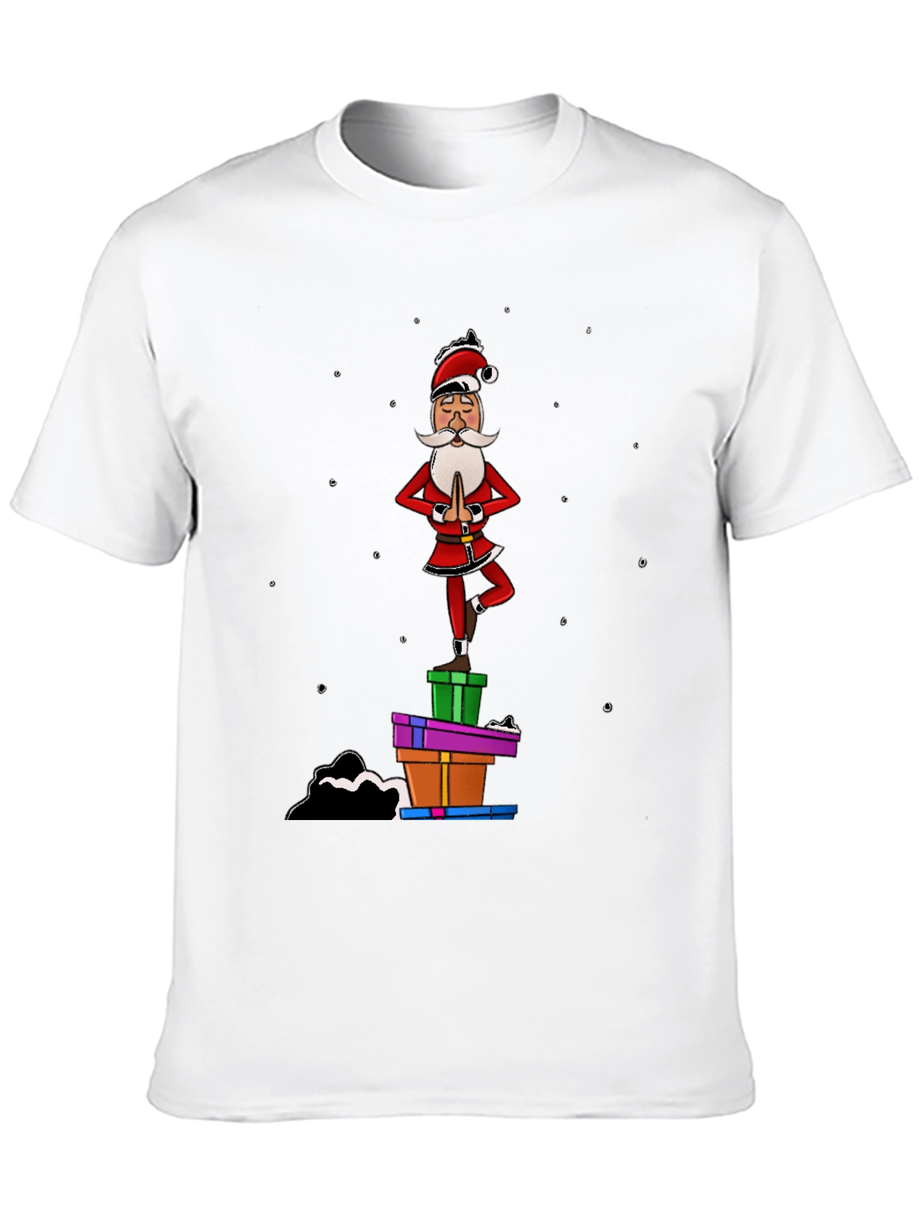 Yoga Santa Black T-Shirt - Christmas Holiday Fun