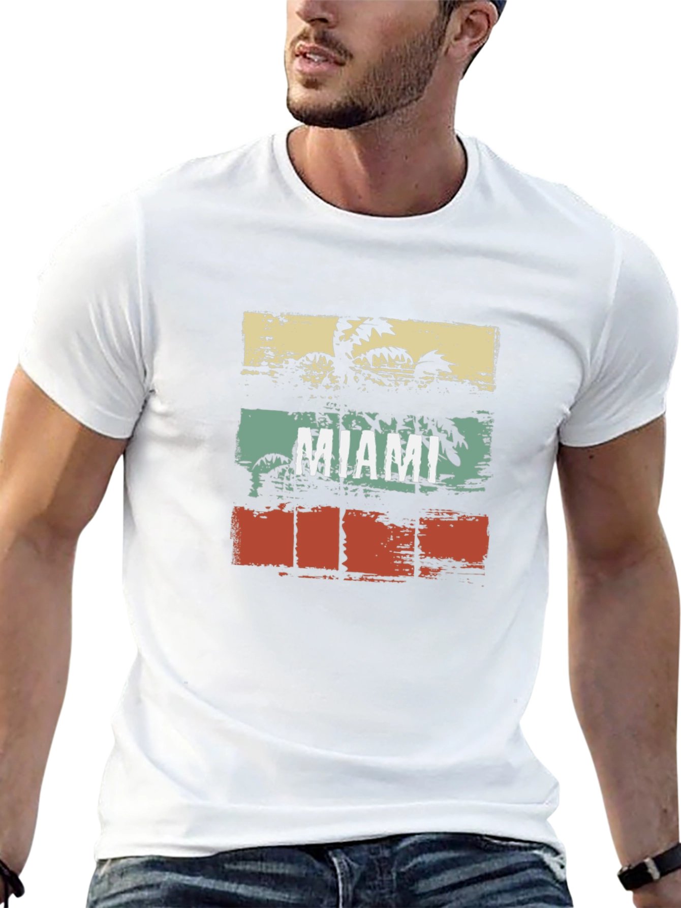Miami Retro Palm Tree Graphic Tee - Black