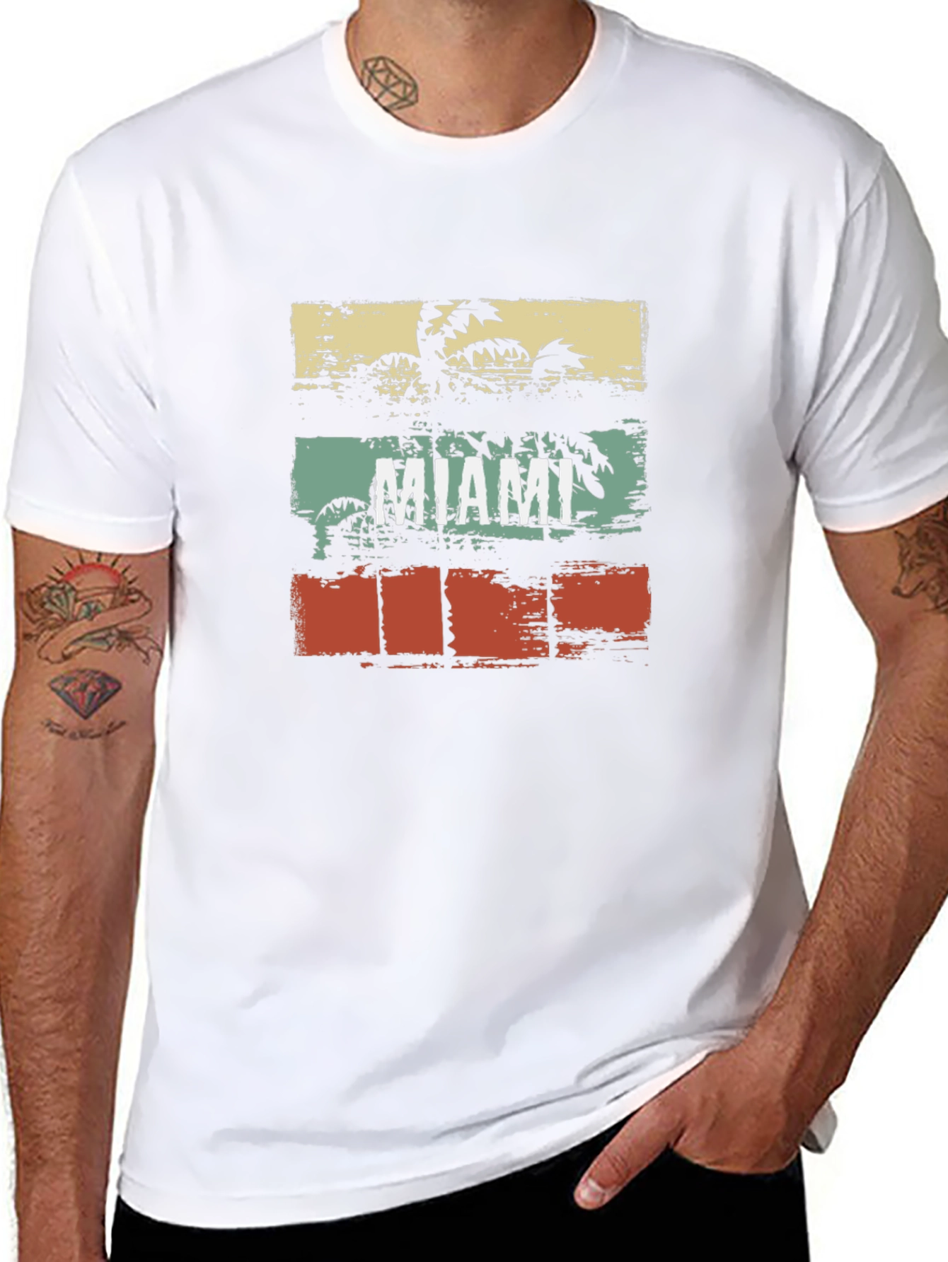 Miami Retro Palm Tree Graphic Tee - Black