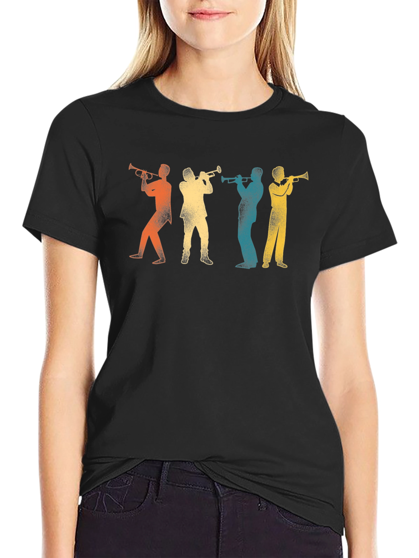 Retro Trumpet Player Silhouette Black T-Shirt