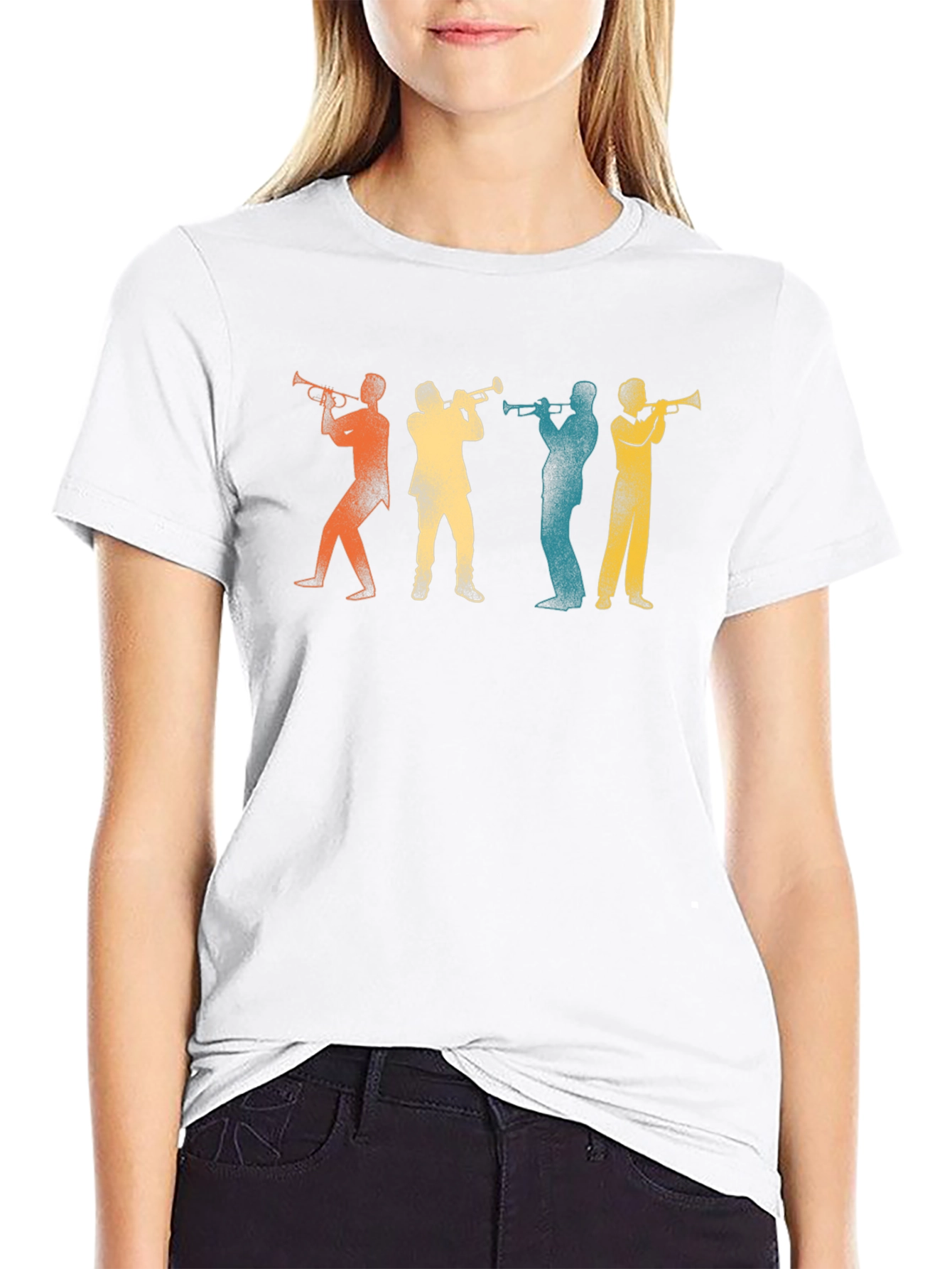 Retro Trumpet Player Silhouette Black T-Shirt