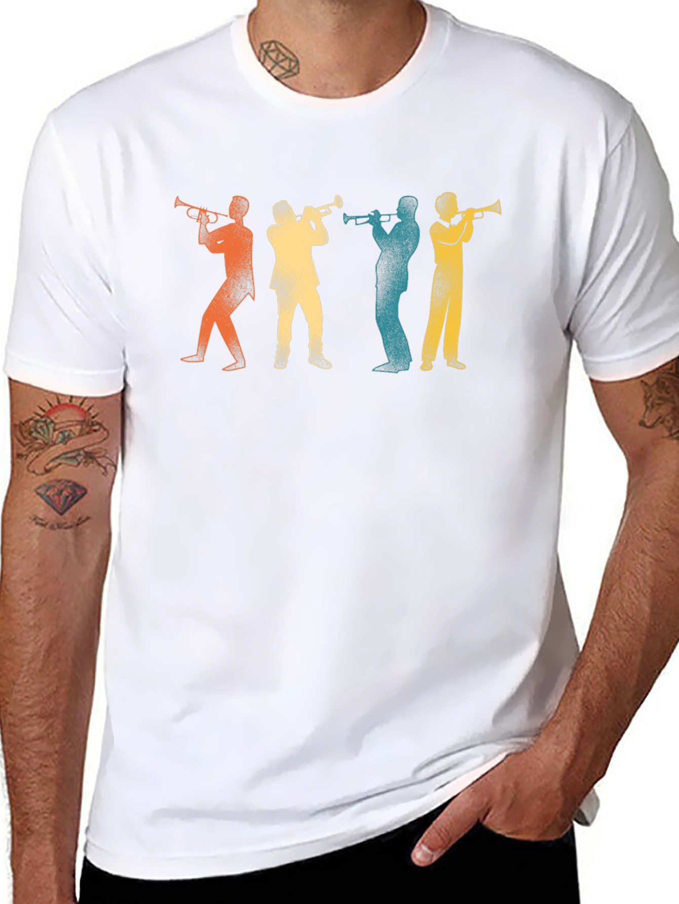 Retro Trumpet Player Silhouette Black T-Shirt
