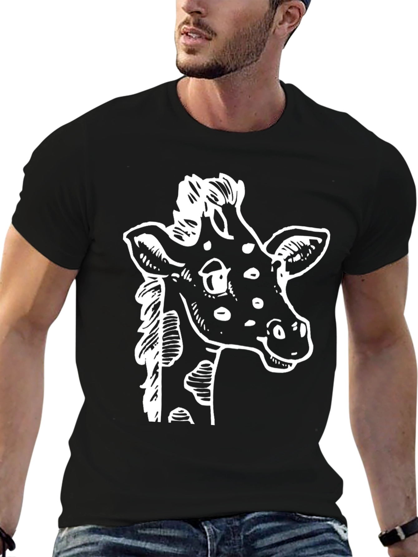 Giraffe Graphic Tee - Black Cotton T-Shirt