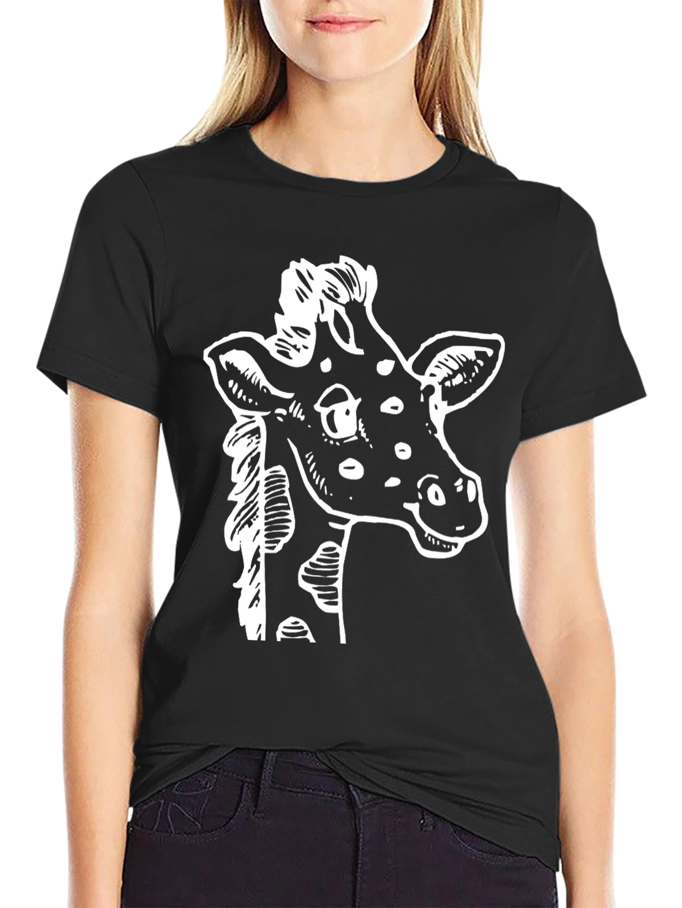 Giraffe Graphic Tee - Black Cotton T-Shirt