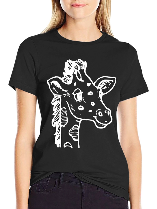 Giraffe Graphic Tee - Black Cotton T-Shirt