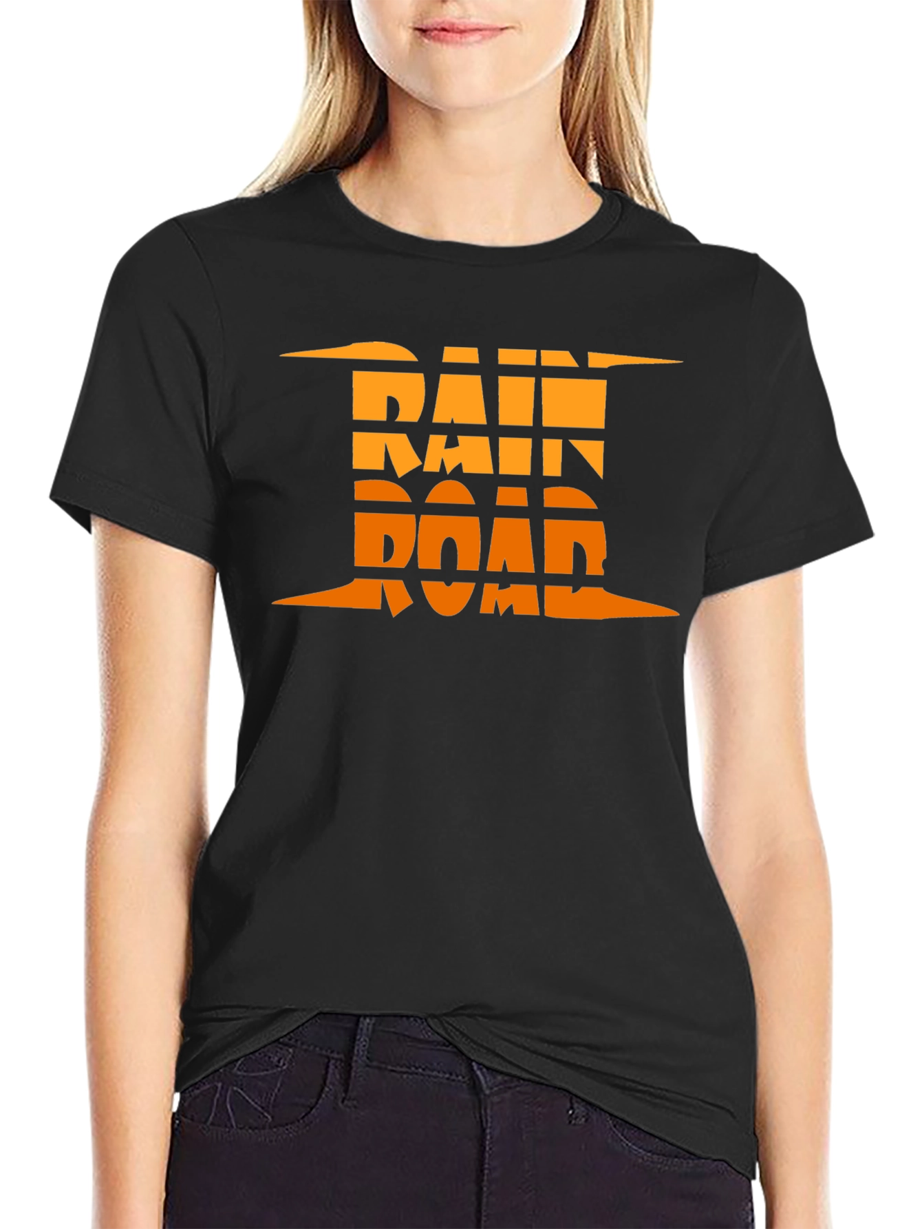 Rain Road Graphic Tee - Black Cotton Casual T-Shirt
