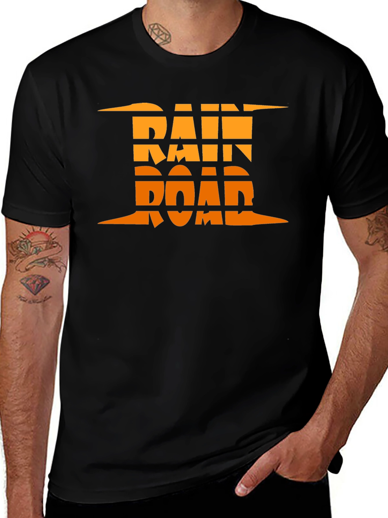 Rain Road Graphic Tee - Black Cotton Casual T-Shirt
