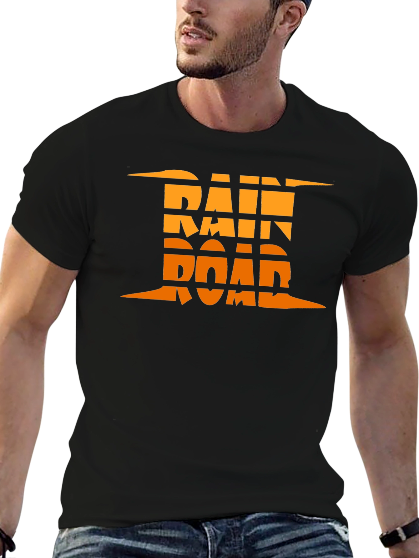 Rain Road Graphic Tee - Black Cotton Casual T-Shirt