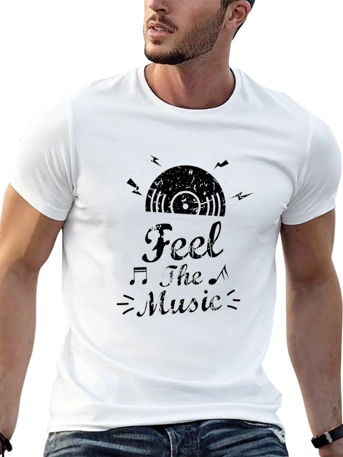 Feel The Music Graphic Black T-Shirt