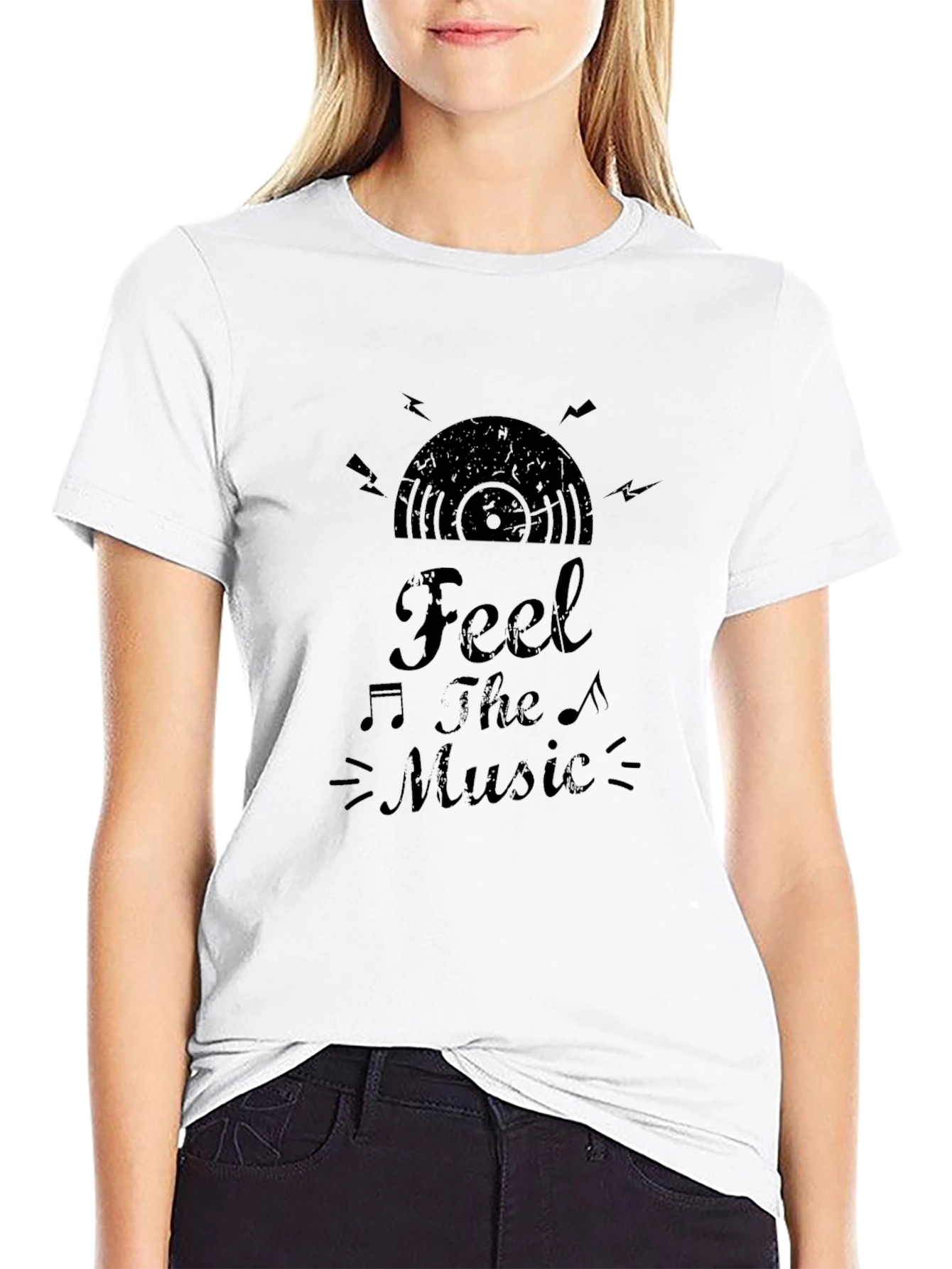 Feel The Music Graphic Black T-Shirt