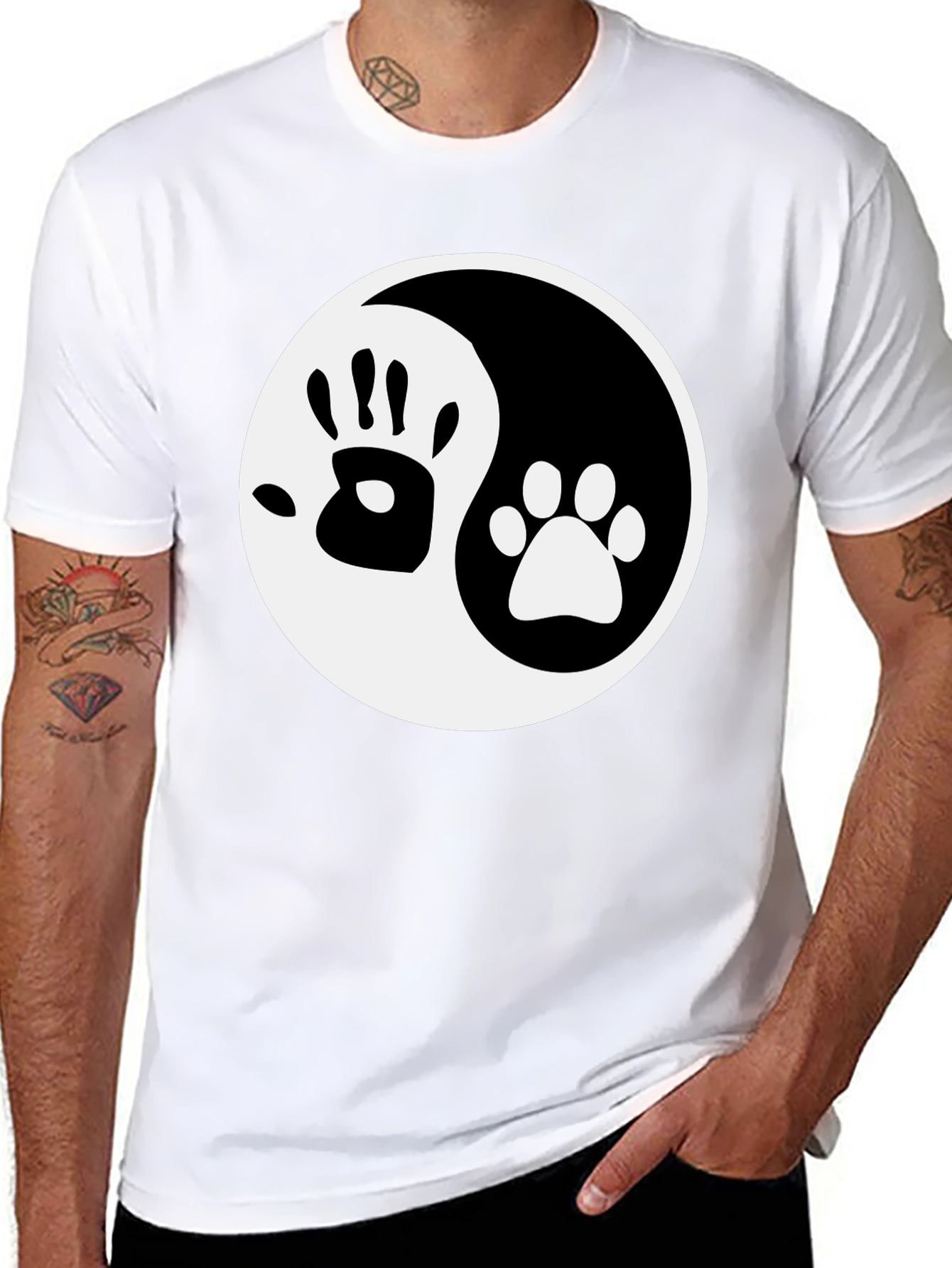 Yin Yang Hand Paw Print T-Shirt