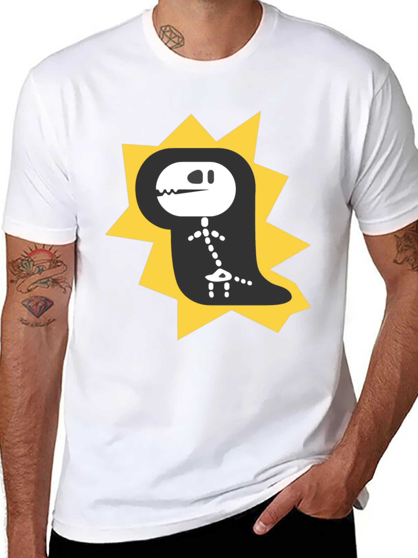 Dino Skeleton T-Shirt - Black Cotton Graphic Tee