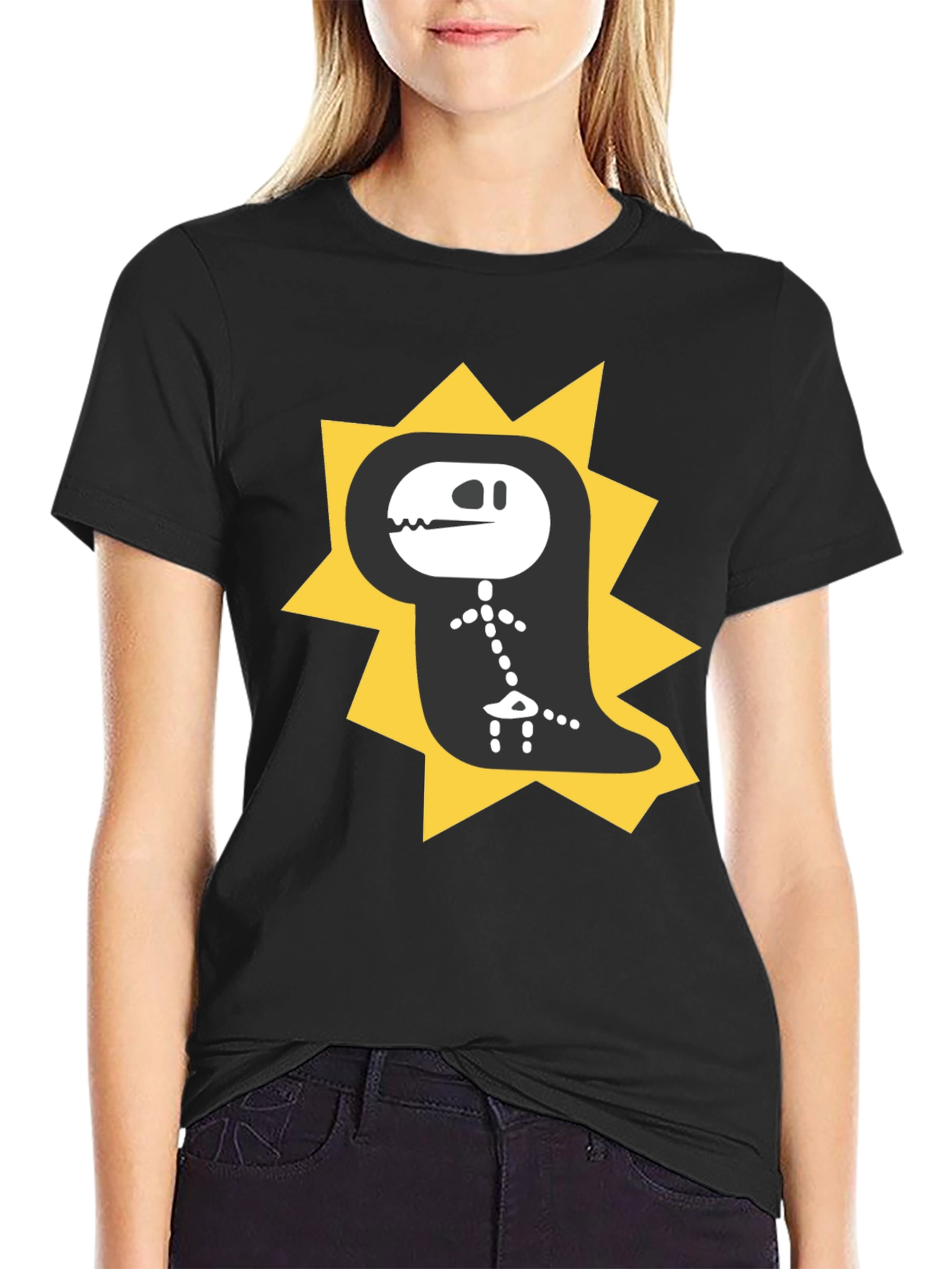 Dino Skeleton T-Shirt - Black Cotton Graphic Tee