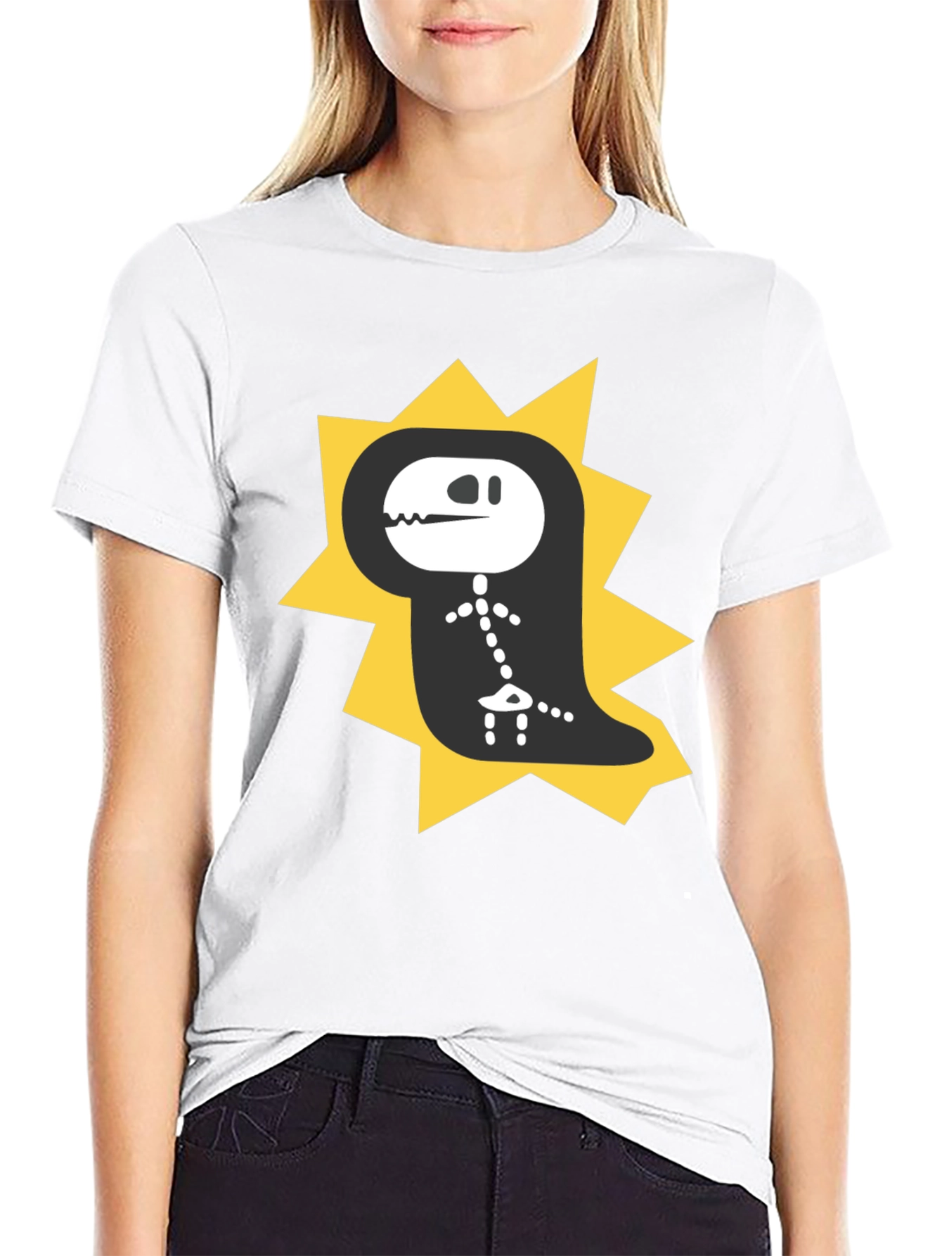 Dino Skeleton T-Shirt - Black Cotton Graphic Tee