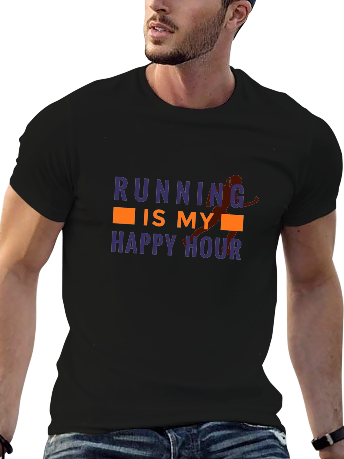 Running is My Happy Hour Black Graphic Tee