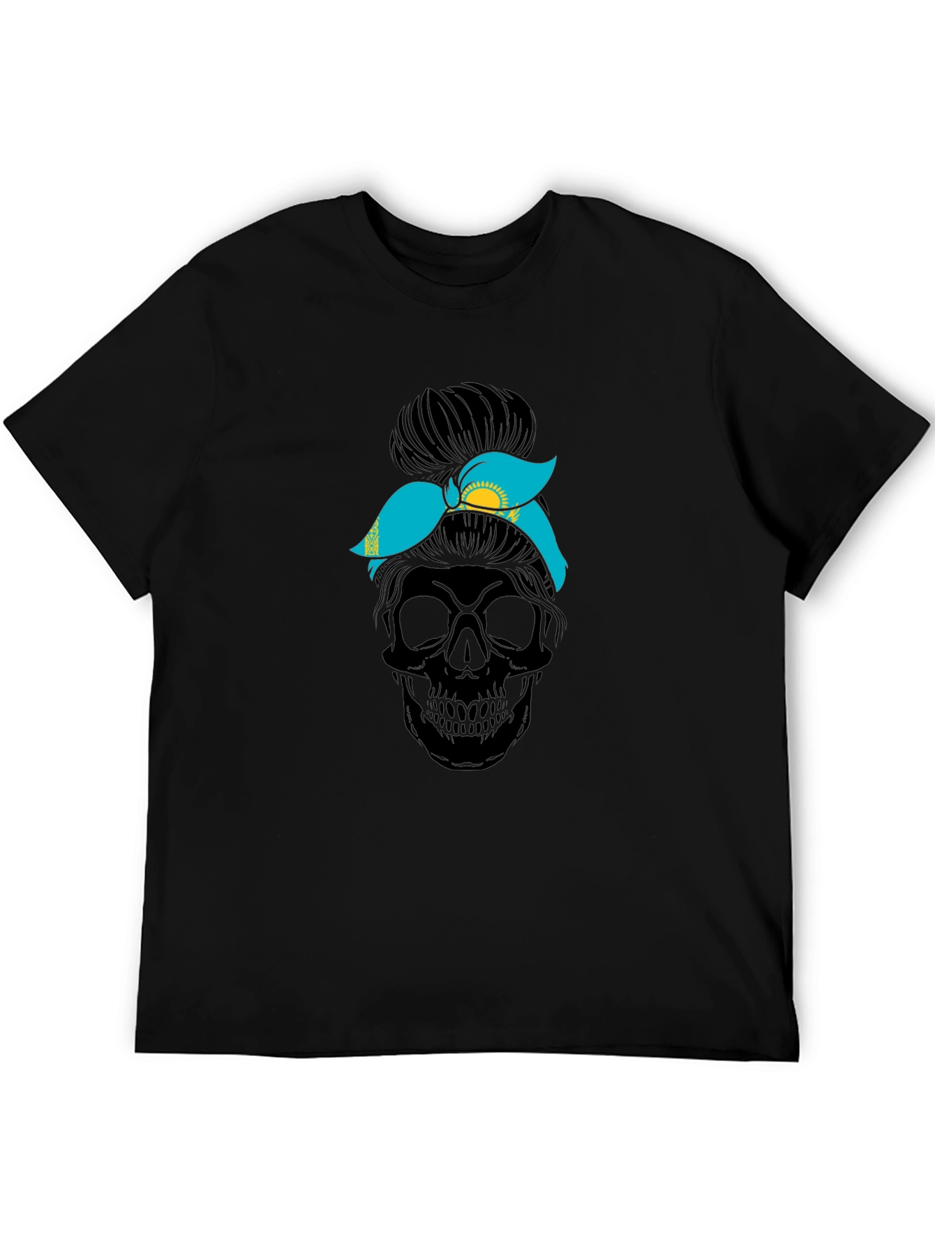 Skull Messy Bun Kazakhstan Flag T-Shirt