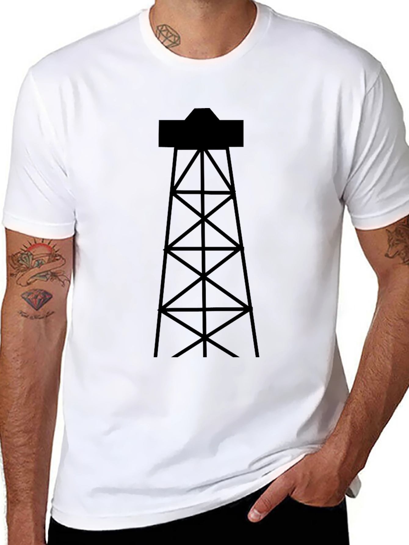 Oil Derrick Graphic Tee - Black Cotton T-Shirt