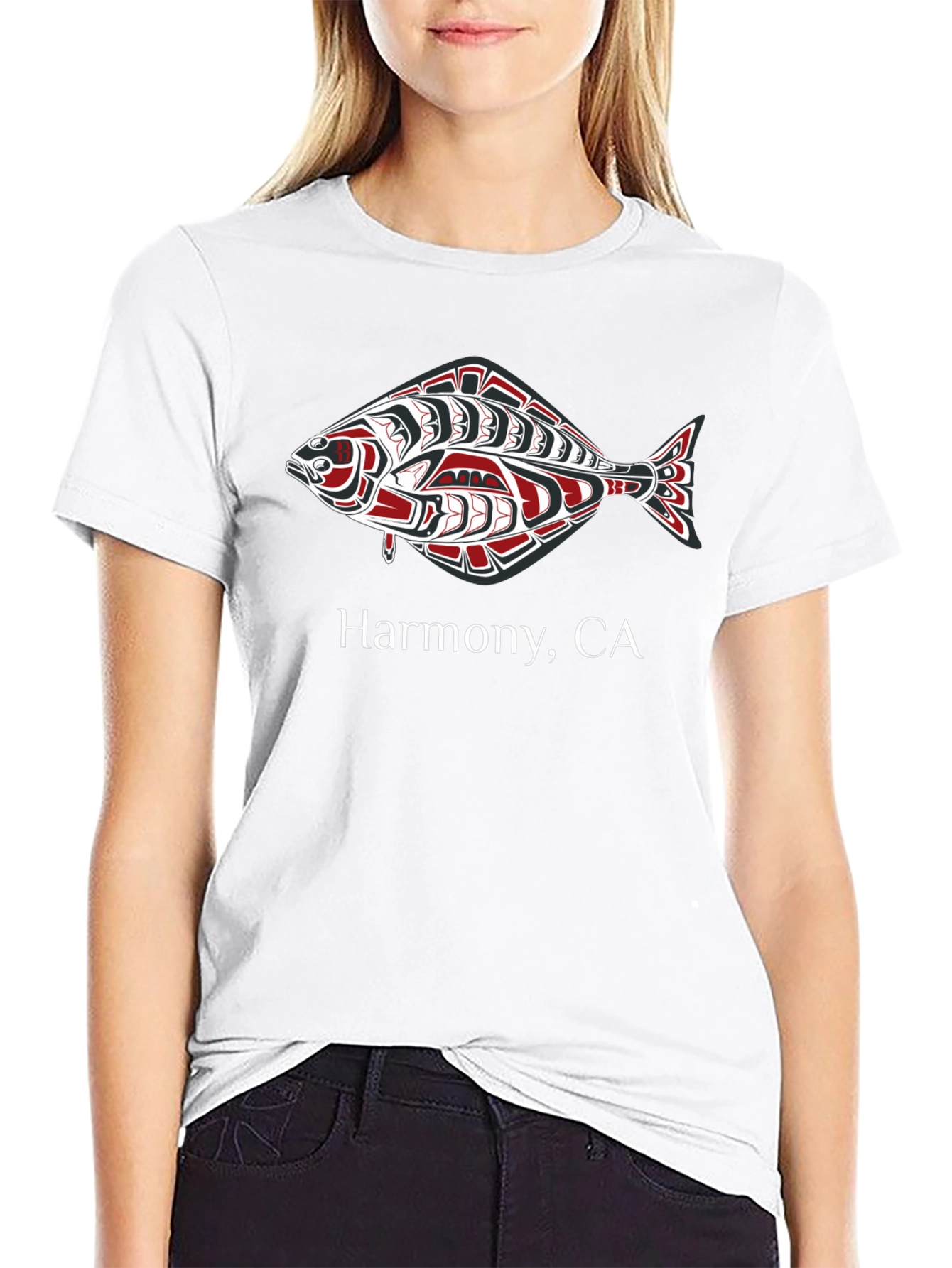 Harmony CA Fish Graphic Tee - Black Cotton T-Shirt