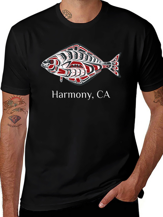 Harmony CA Fish Graphic Tee - Black Cotton T-Shirt