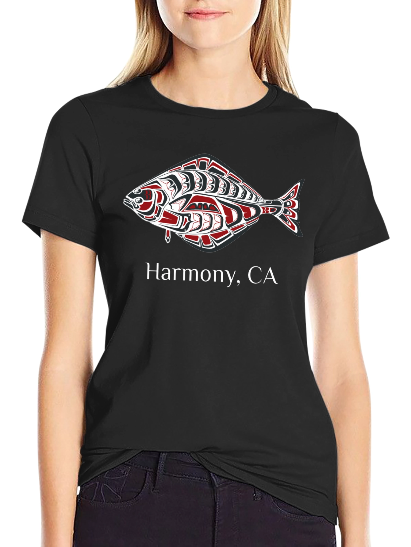 Harmony CA Fish Graphic Tee - Black Cotton T-Shirt