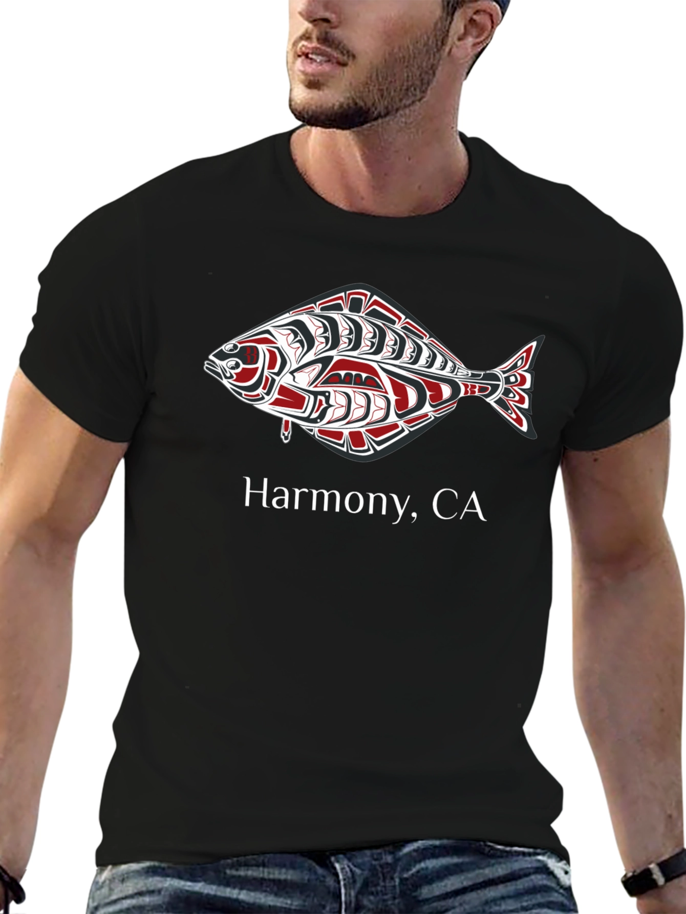 Harmony CA Fish Graphic Tee - Black Cotton T-Shirt