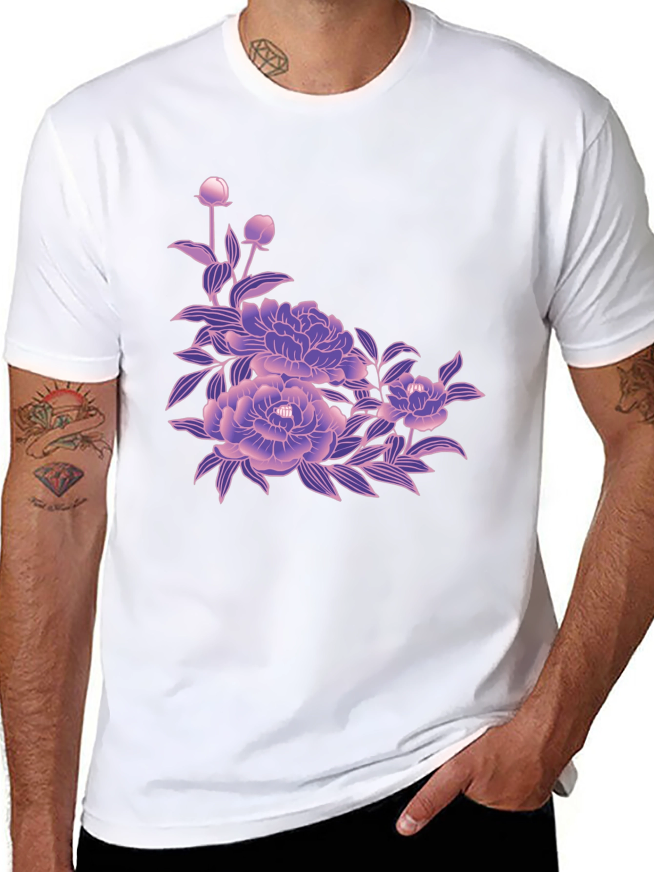 Black Tee with Floral Blossom Design