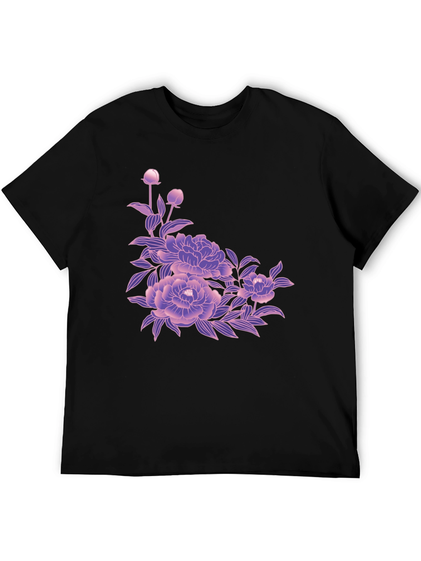 Black Tee with Floral Blossom Design